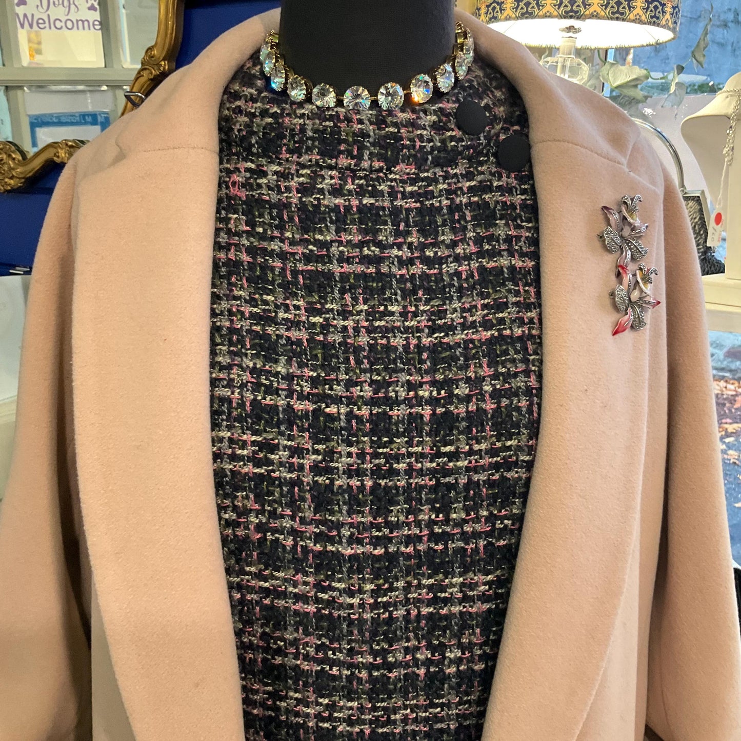 Vintage Butler and Wilson Silver Crystal Choker Style Statement Necklace, Gold tone with large faceted silver crystals