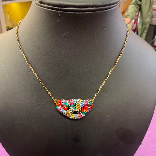 Vintage Butler and Wilson Rainbow Crystal Celtic Infinity Knot Pendant, Gold tone with Borealis multicoloured rhinestones