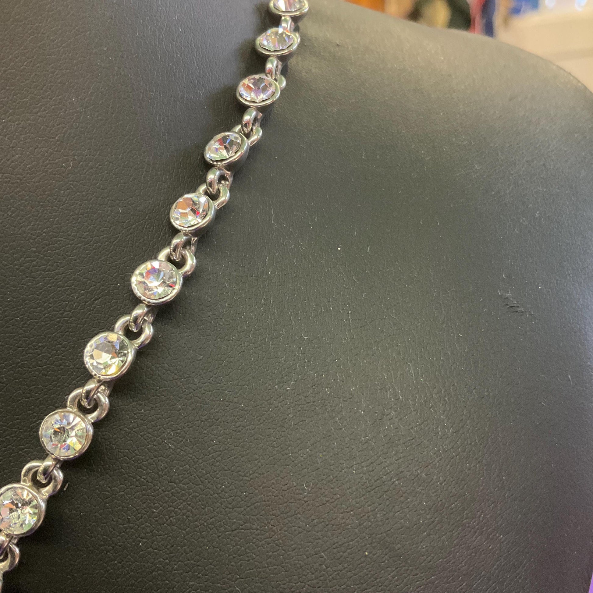 Vintage Butler and Wilson Statement Art Deco Crystal Cross Necklace. Silver tone metal with silver crystals and borealis rhinestones