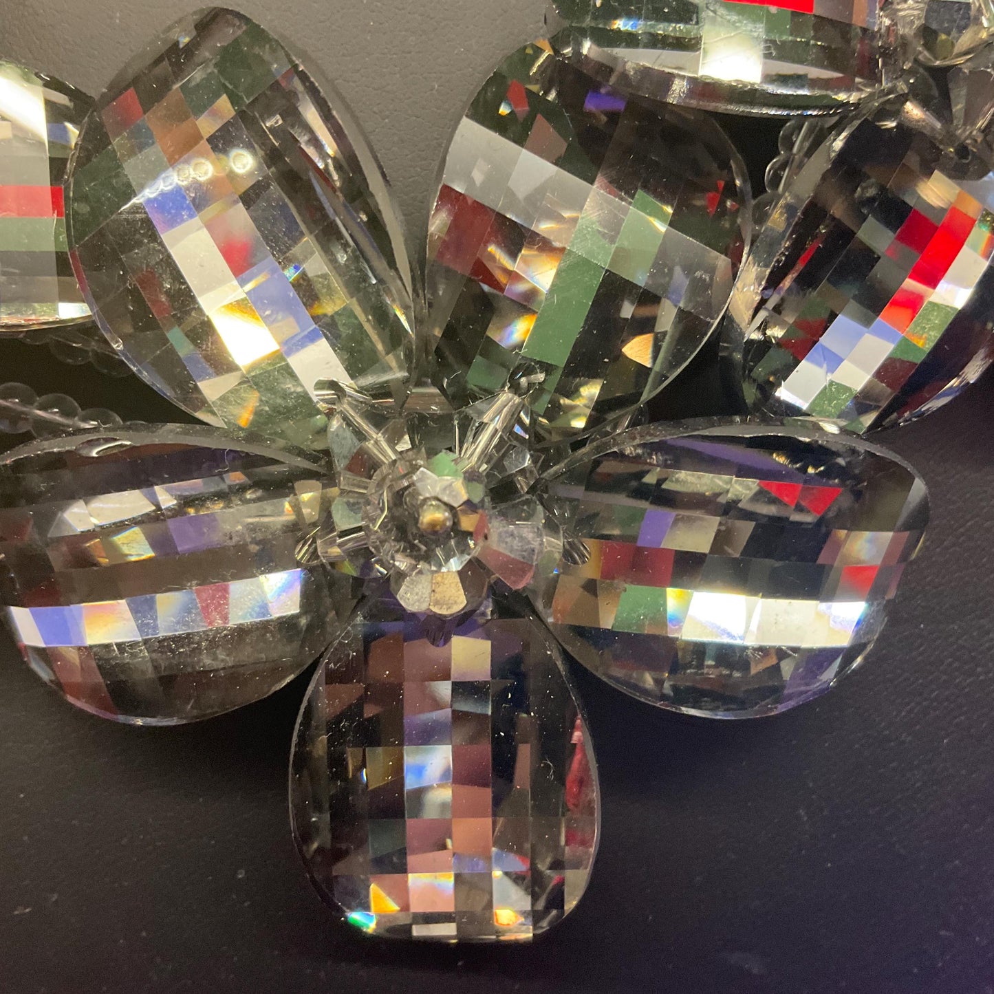 Vintage Butler and Wilson Statement Pewter Crystal Flower Garland Necklace, graduated flowers with faceted crystal petals