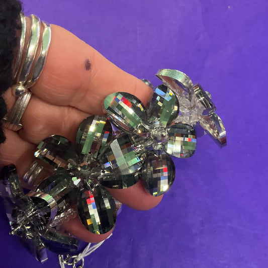 Vintage Butler and Wilson Pewter Flower Garland Crystal Bracelet, multi faceted crystals