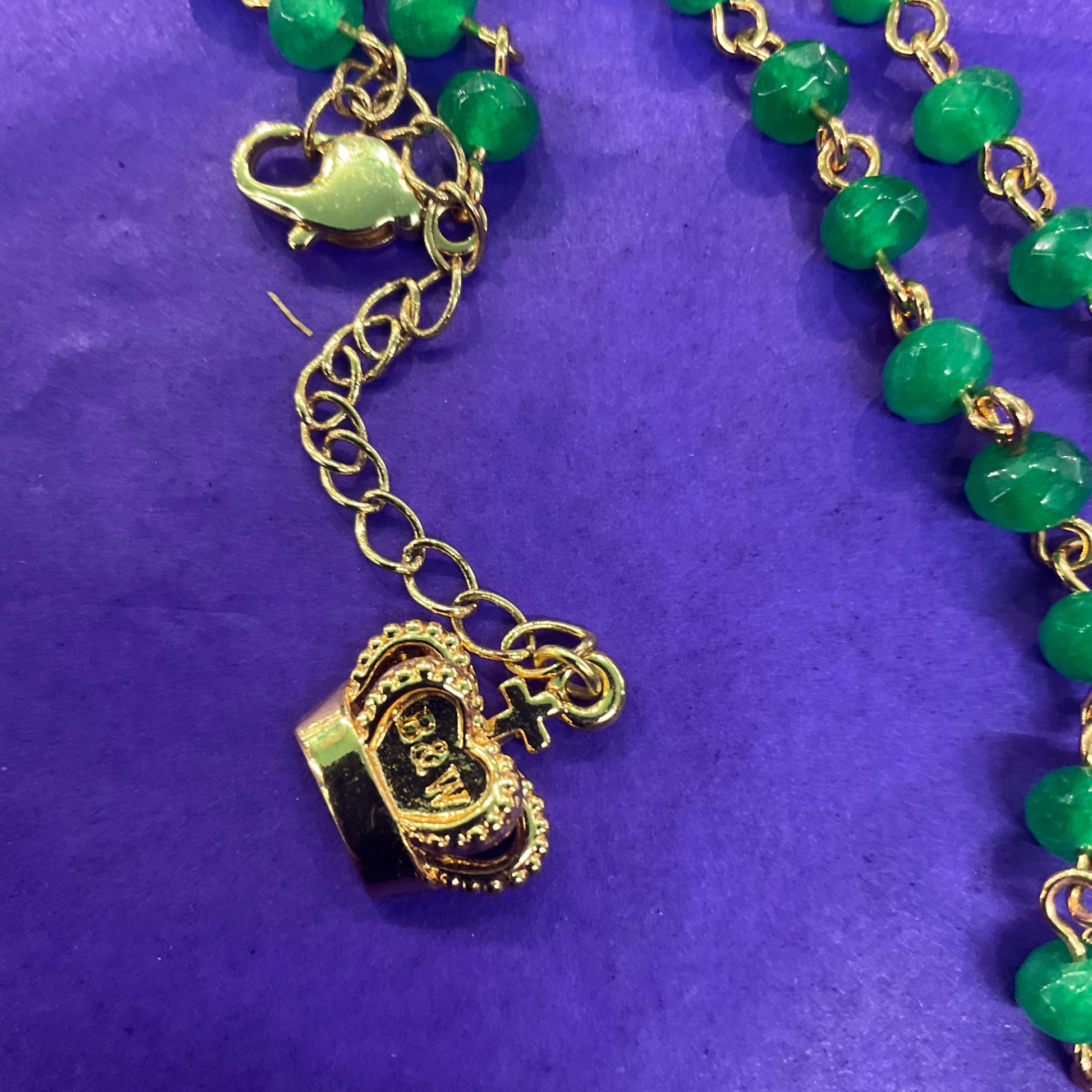 Vintage Butler and Wilson Green Crystal Art Deco Style Necklace, gold tone with crystal beads and borealis rhinestones