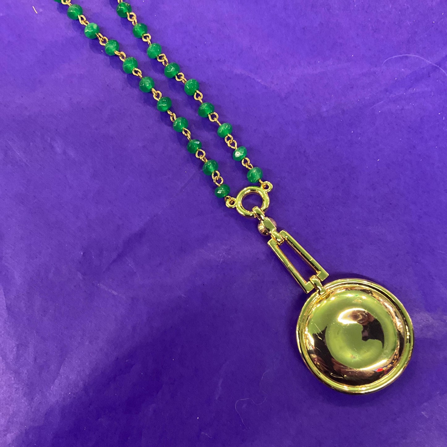 Vintage Butler and Wilson Green Crystal Art Deco Style Necklace, gold tone with crystal beads and borealis rhinestones