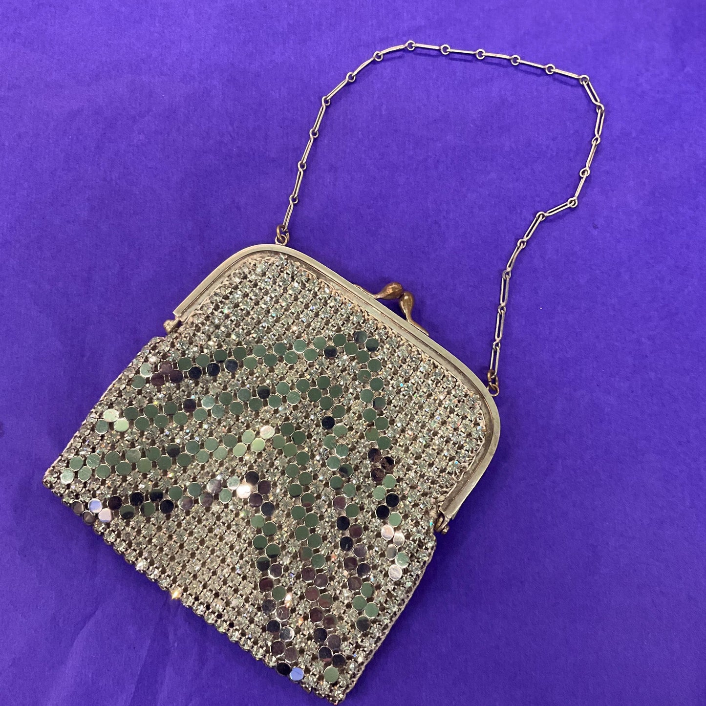 Antique Art Deco Silver Crystal Chain Mail Evening Bag , Great Gatsby, Flapper Girl