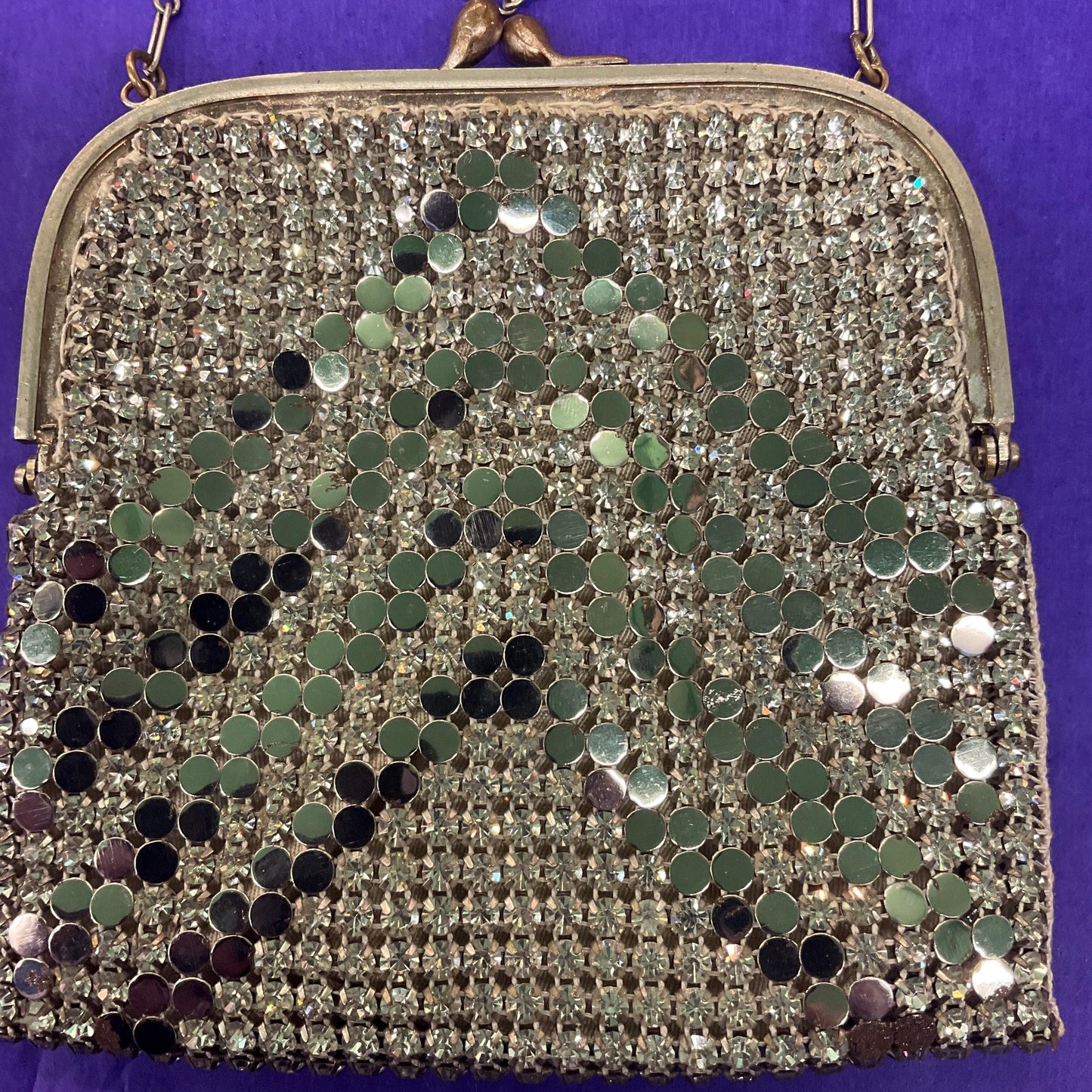 Antique Art Deco Silver Crystal Chain Mail Evening Bag , Great Gatsby, Flapper Girl