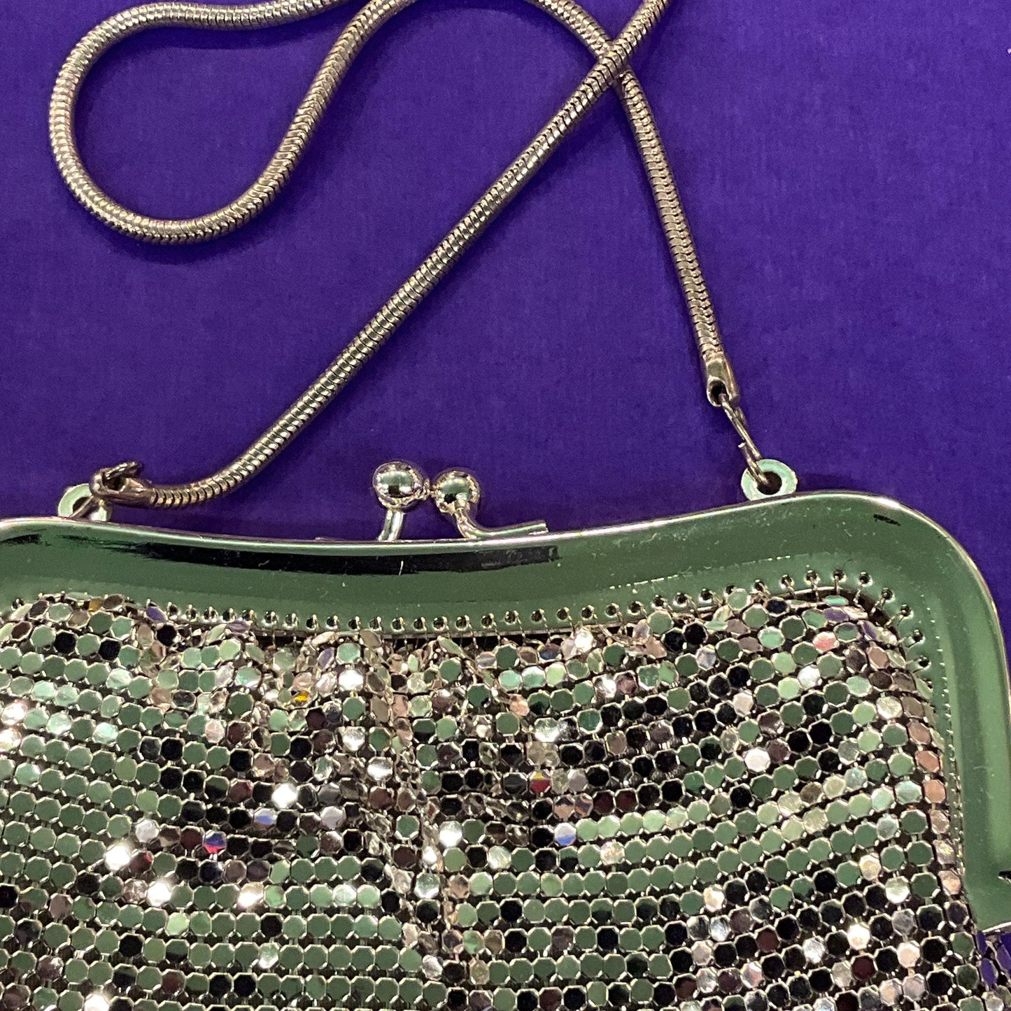 Vintage Silver Metallic Chain Mail Shoulder Bag, Formal Event, evening bag