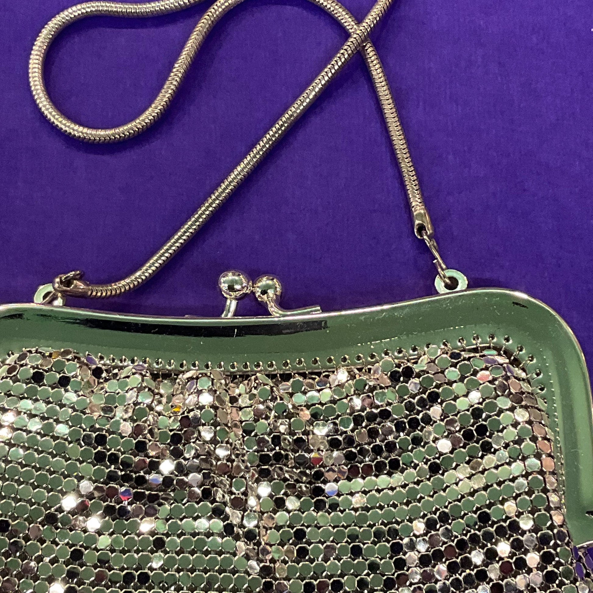 Vintage Silver Metallic Chain Mail Shoulder Bag, Formal Event, evening bag