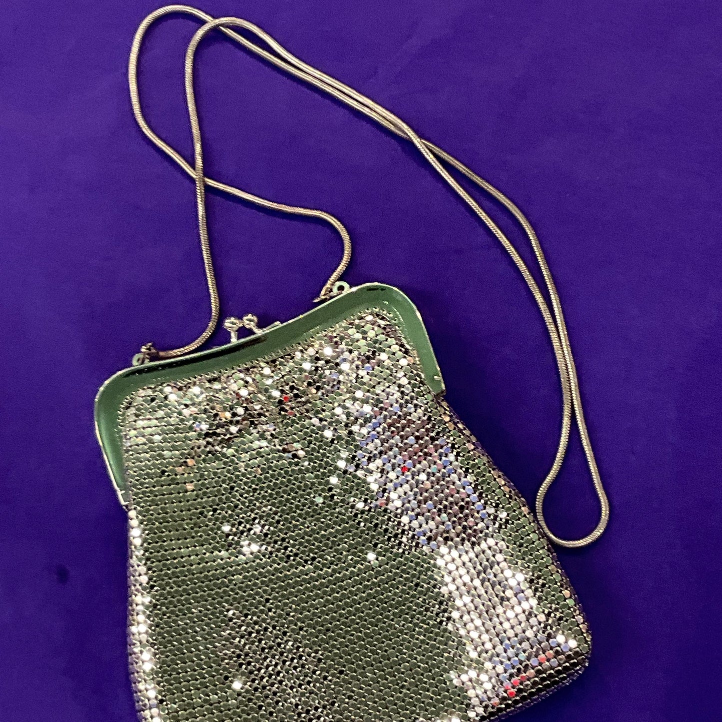 Vintage Silver Metallic Chain Mail Shoulder Bag, Formal Event, evening bag