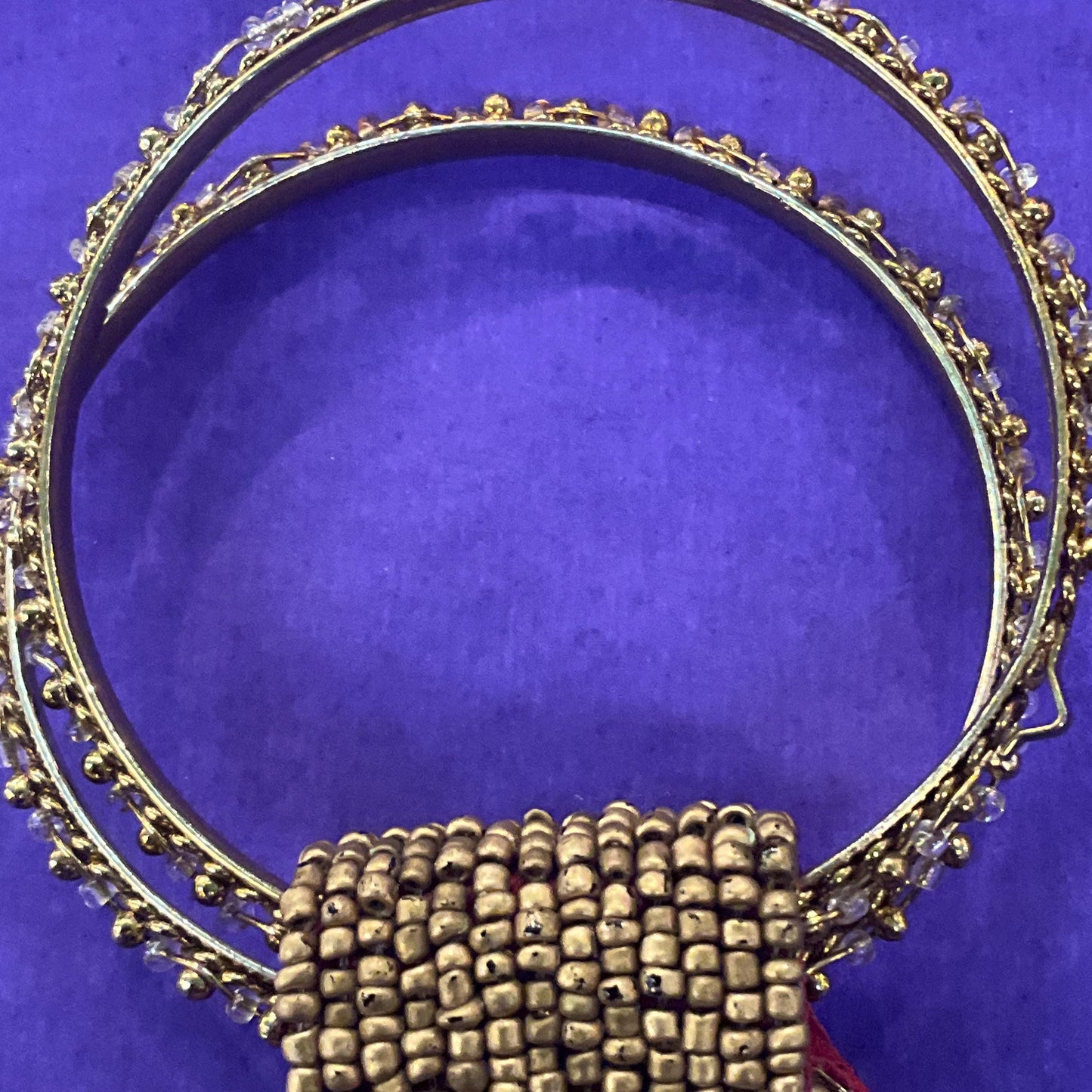 Vintage Small Silk Beaded Evening Bag, red silk with gold floral detail