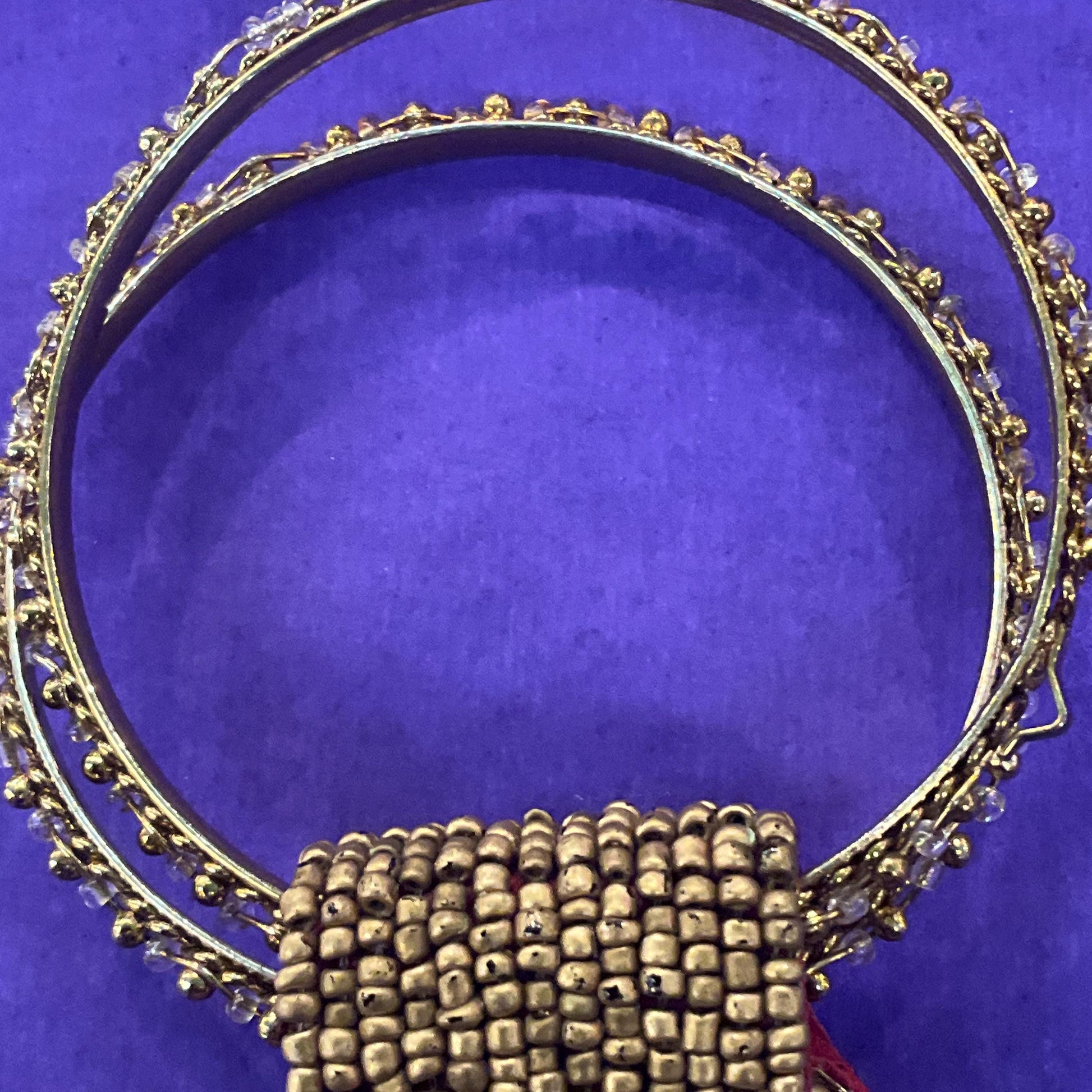 Vintage Small Silk Beaded Evening Bag, red silk with gold floral detail