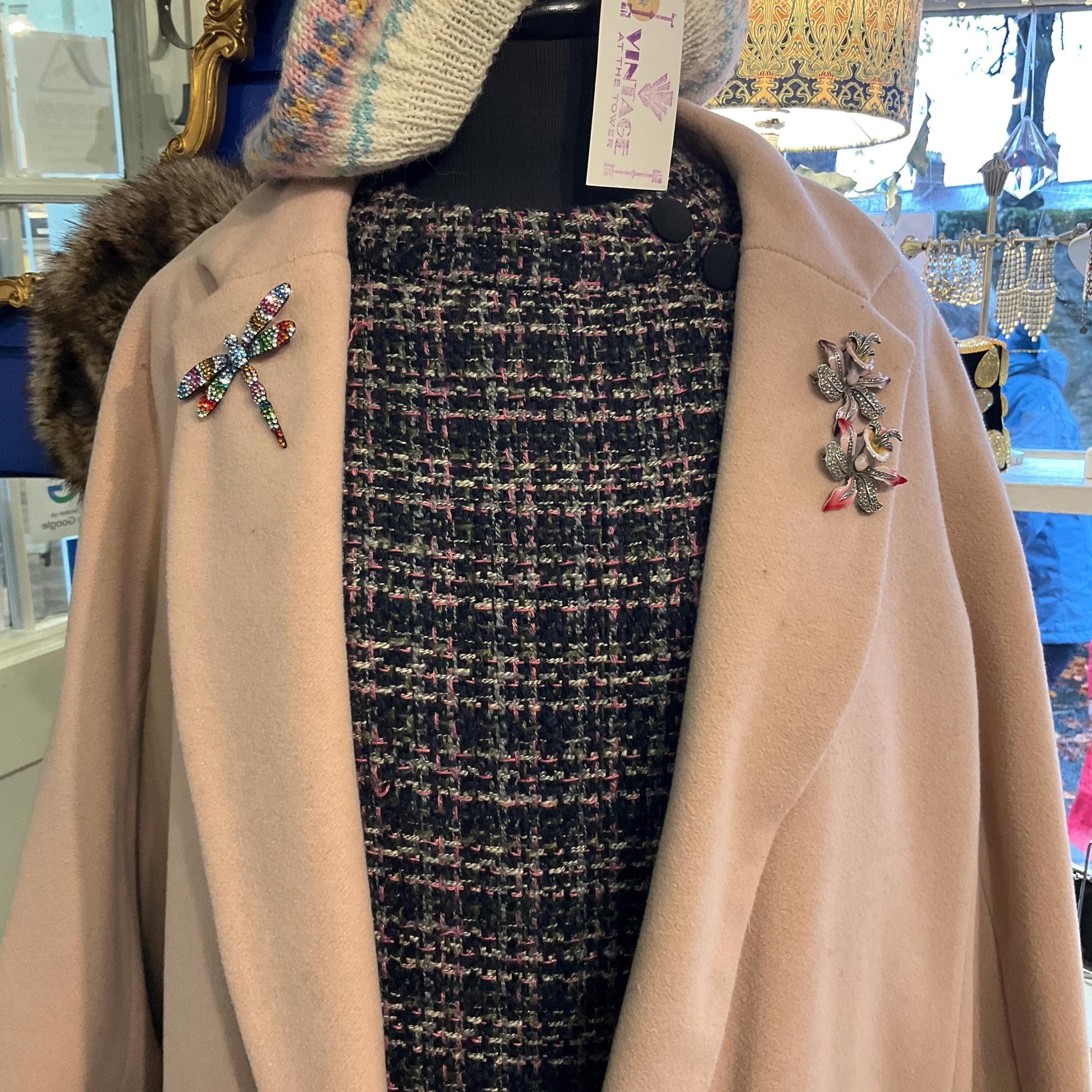 Vintage Butler and Wilson Large Rainbow Crystal Dragonfly Brooch, Pewter tone with Ombré Rhinestones, signed as new