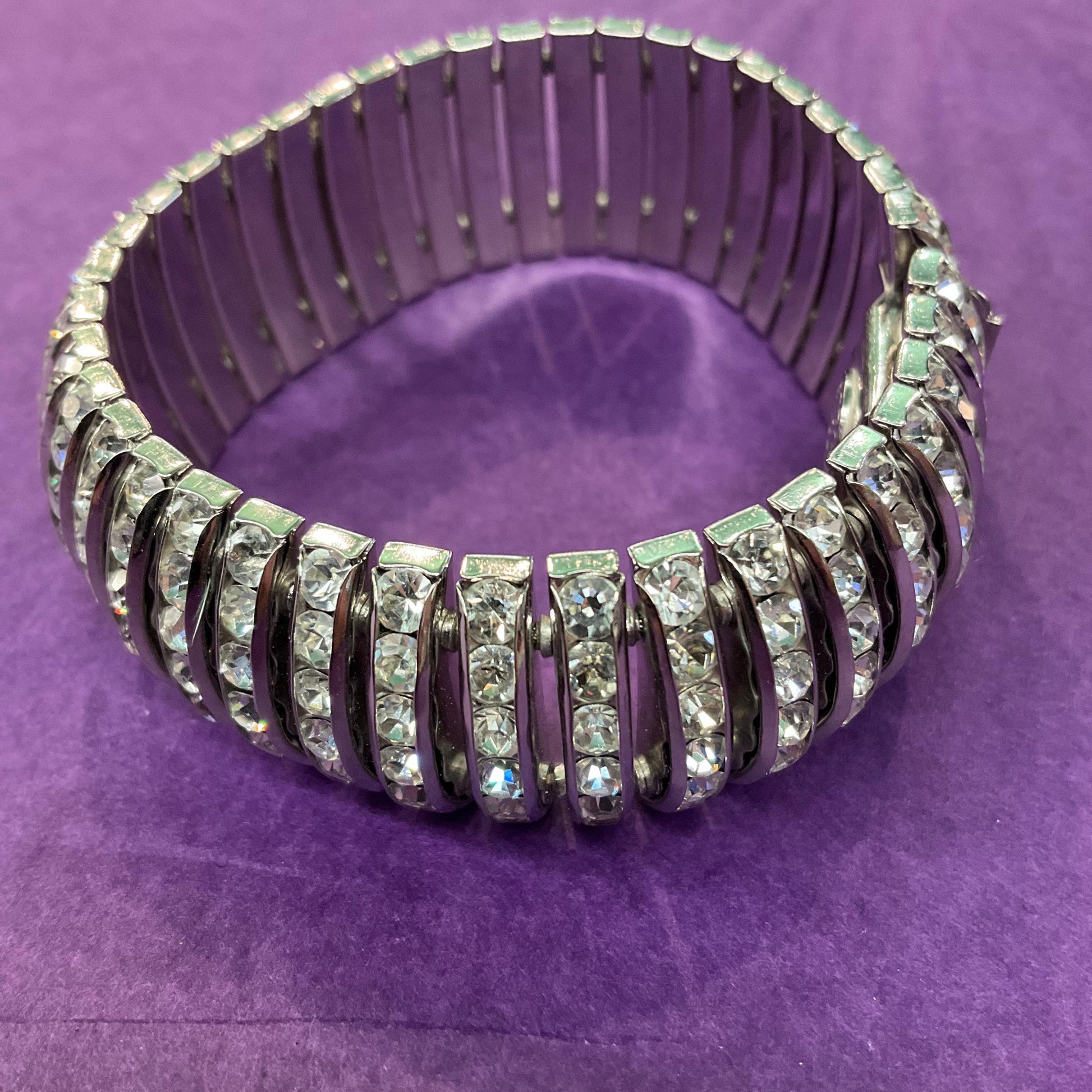 Vintage Butler and Wilson Silver Crystal Art Deco Style Articulated Bracelet, signed in original box