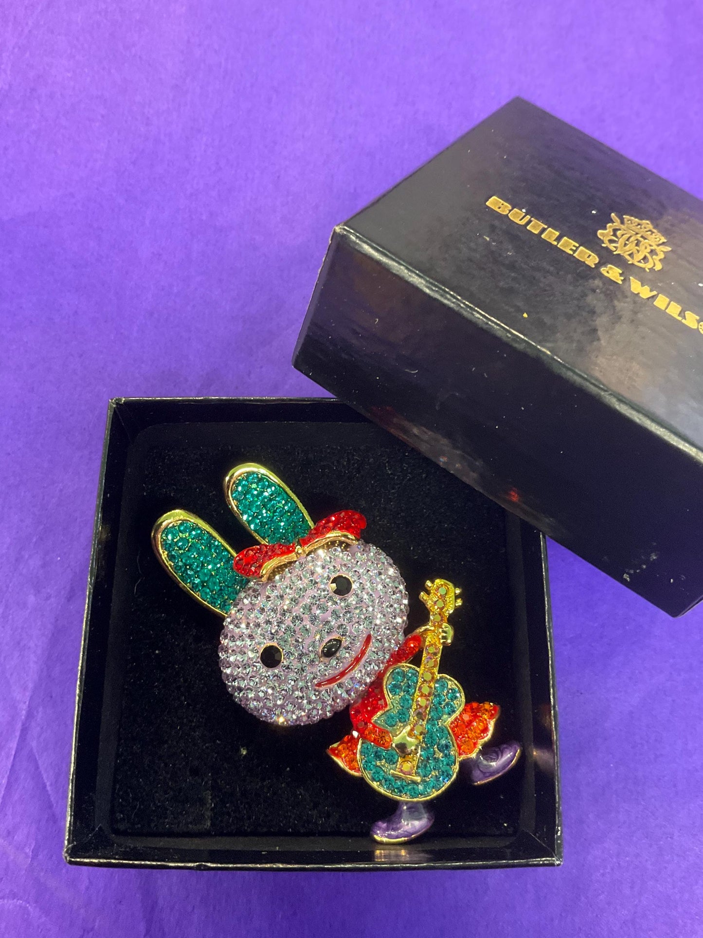 Vintage Butler and Wilson large Rock Chic Bunny Crystal Brooch