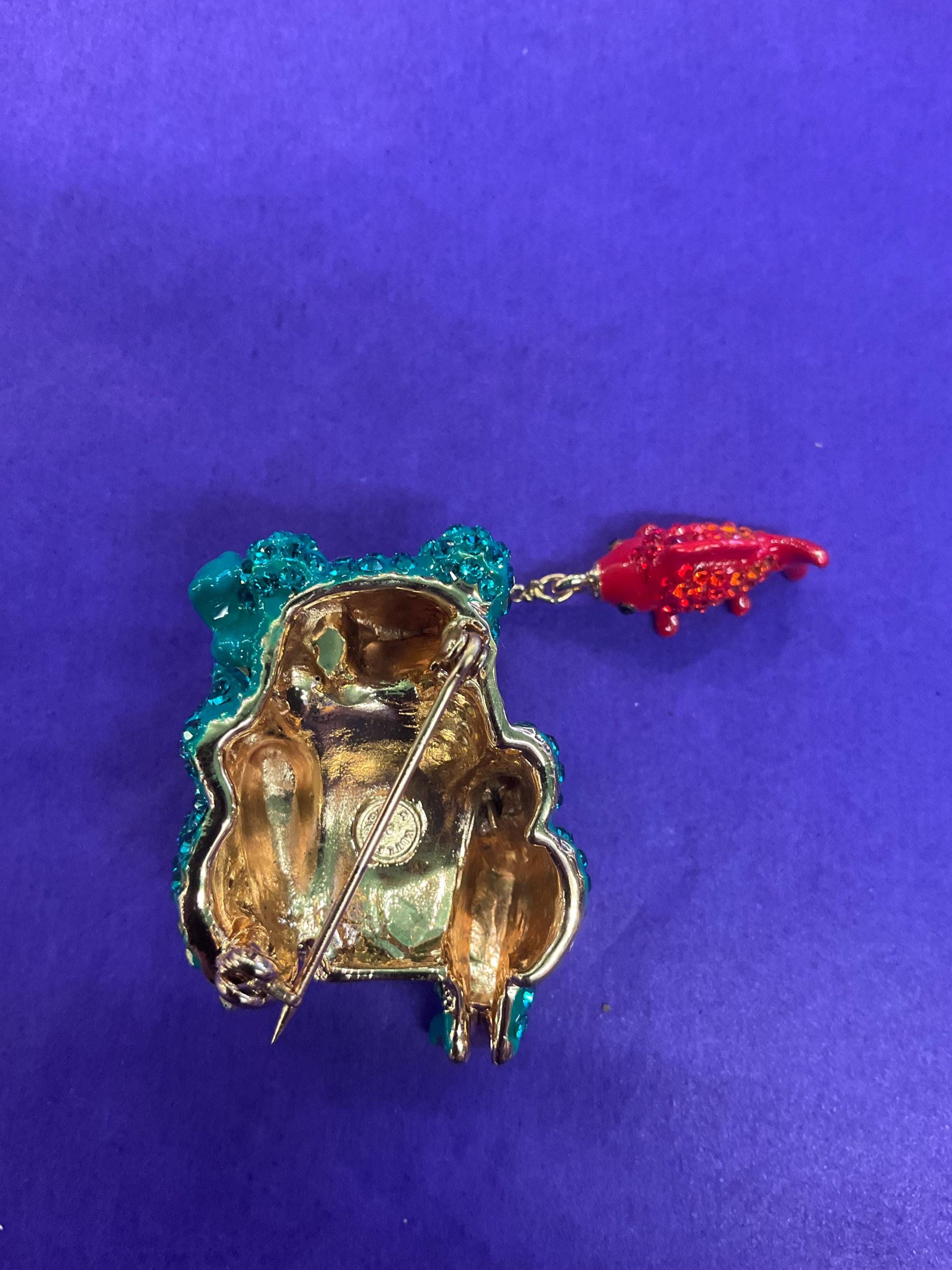 Vintage Butler and Wilson large crystal fish frog brooch