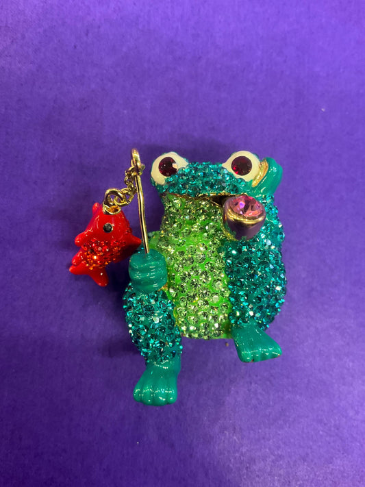 Vintage Butler and Wilson large crystal fish frog brooch