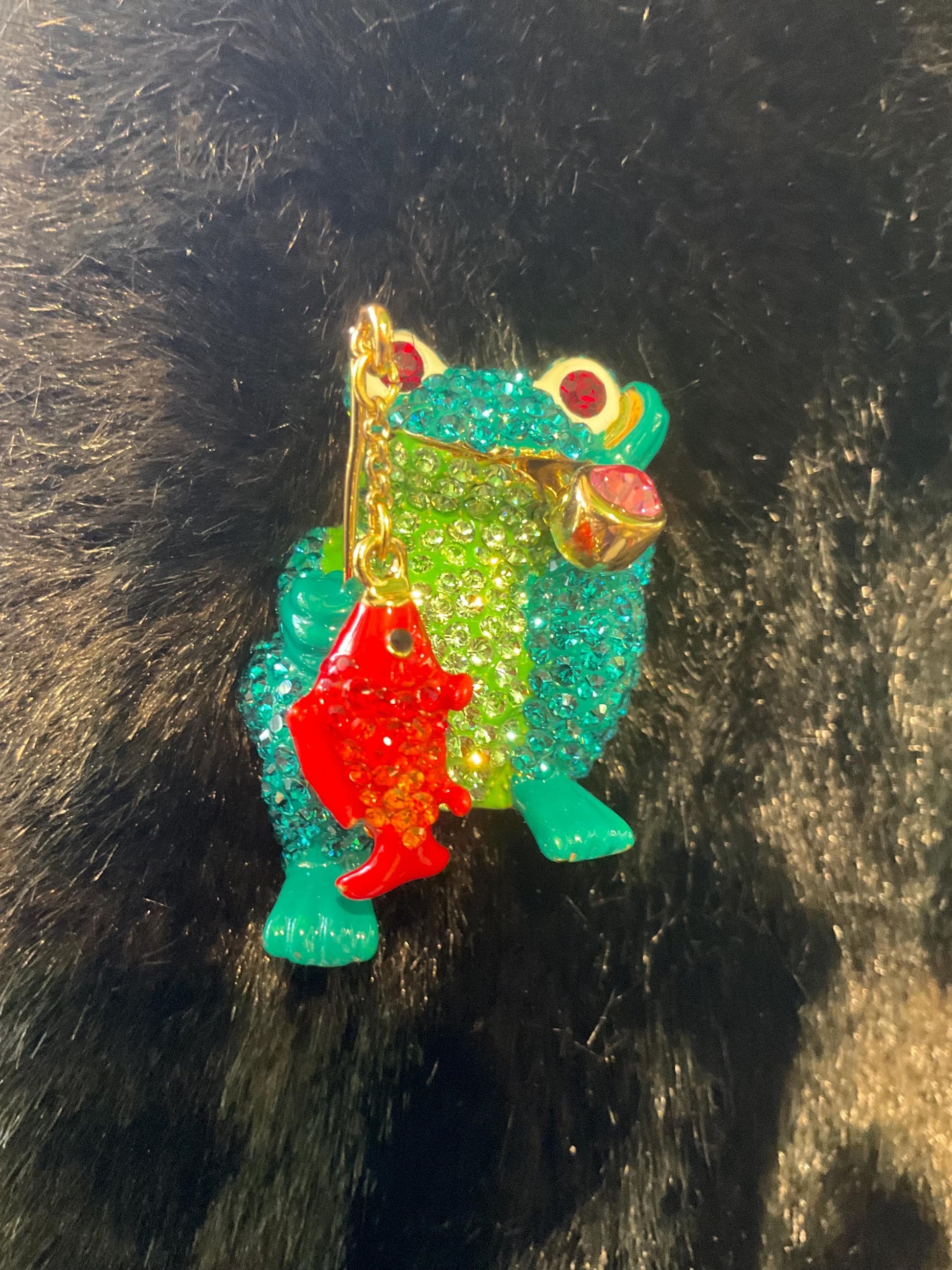 Vintage Butler and Wilson large crystal fish frog brooch