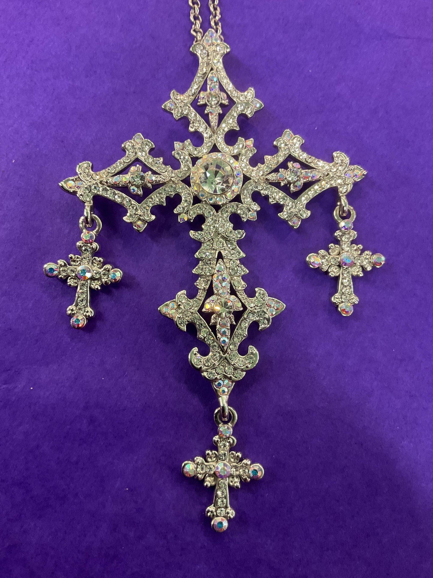 Vintage Butler and Wilson Silver Ornate Crystal Cross Statement Pendant