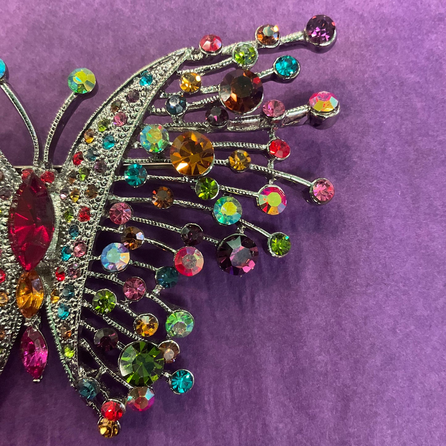 Vintage Butler and Wilson Large Rainbow rhinestone Butterfly Crystal Brooch
