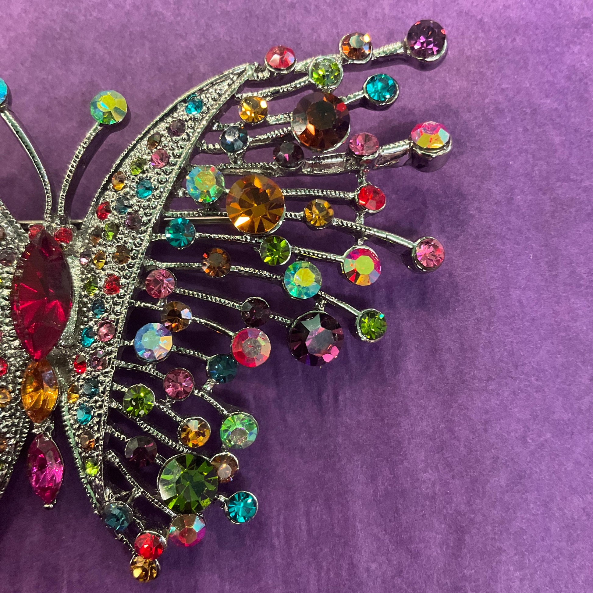 Vintage Butler and Wilson Large Rainbow rhinestone Butterfly Crystal Brooch