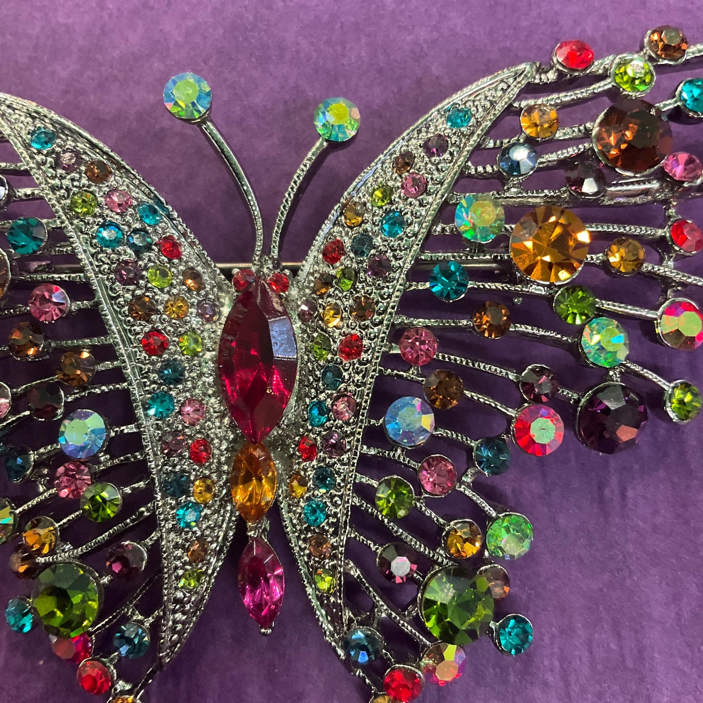 Vintage Butler and Wilson Large Rainbow rhinestone Butterfly Crystal Brooch