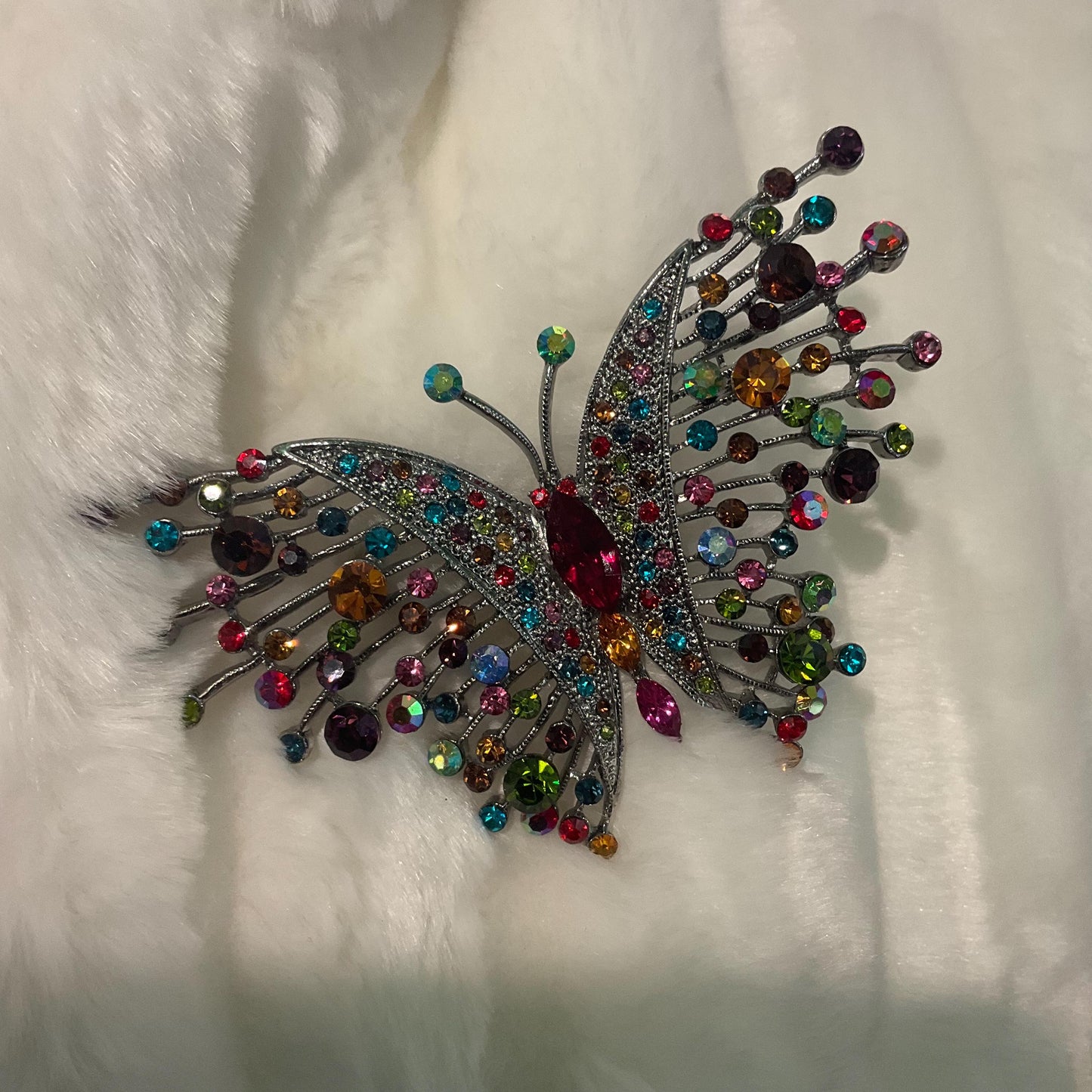 Vintage Butler and Wilson Large Rainbow rhinestone Butterfly Crystal Brooch