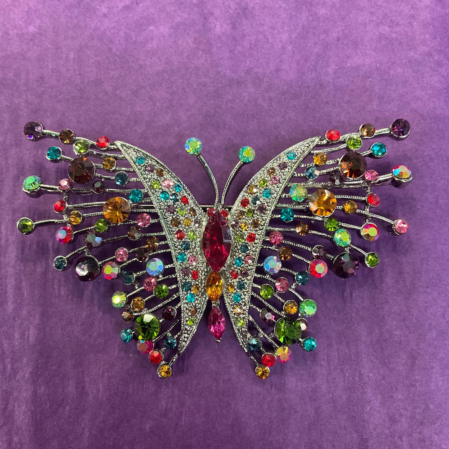 Vintage Butler and Wilson Large Rainbow rhinestone Butterfly Crystal Brooch