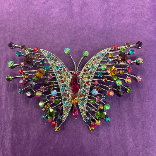Vintage Butler and Wilson Large Rainbow rhinestone Butterfly Crystal Brooch