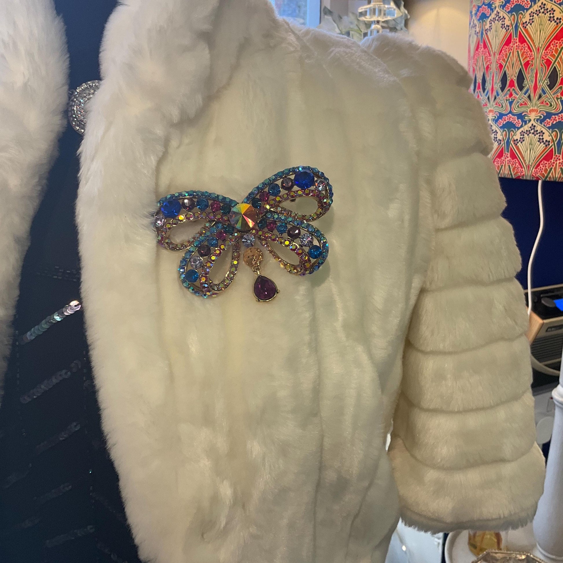 Vintage Butler and Wilson Statement Rainbow Crystal Bow Brooch, Gold tone with multicoloured crystals and Borealis rhinestones