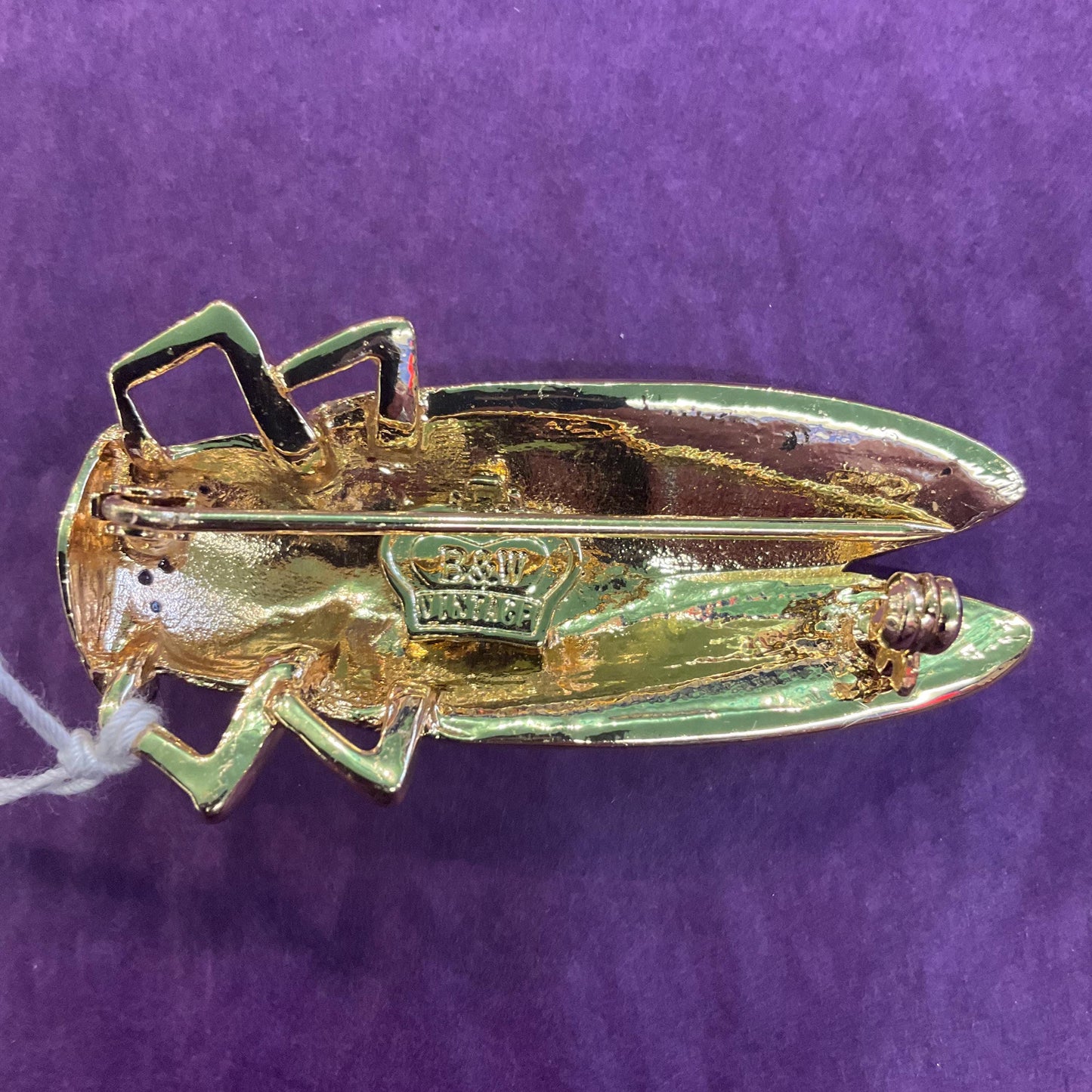 Vintage Butler and Wilson Rainbow Crystal Cicada Brooch, gold tone with multicoloured Borealis rhinestones