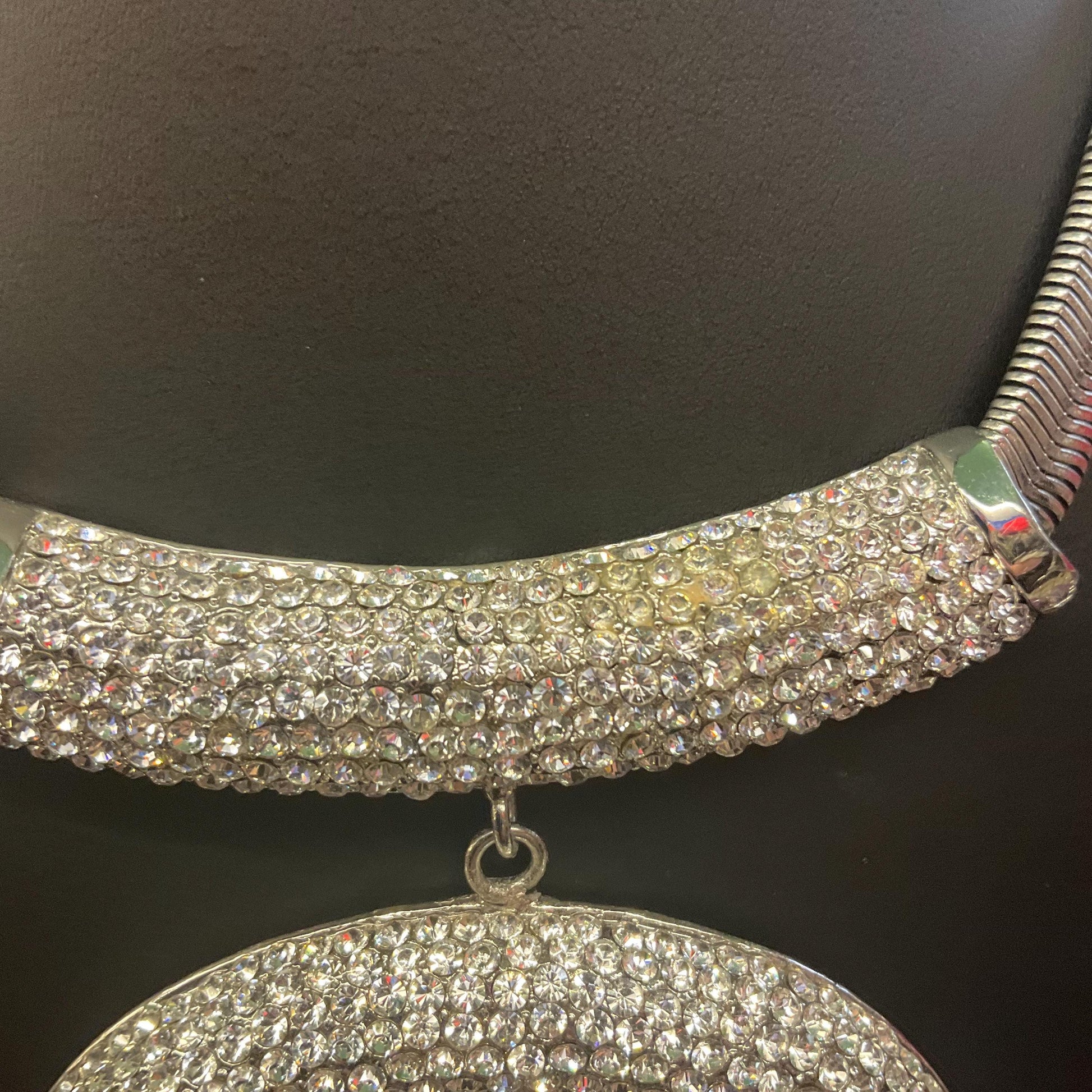 Vintage Butler and Wilson Statement Art Deco Style Crystal Crescent Moon Necklace, silver tone with rhinestones