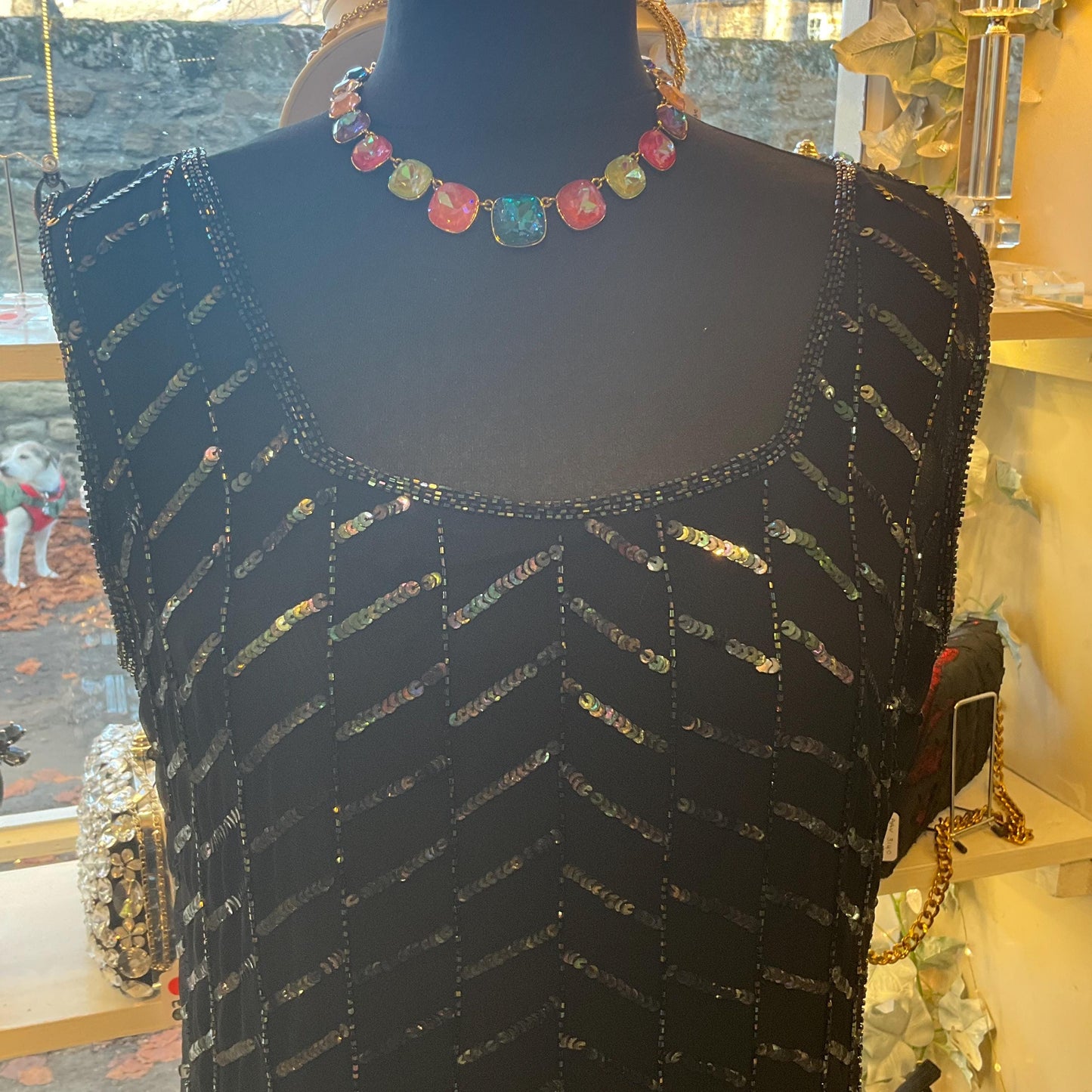 Vintage Butler and Wilson Pastel Rainbow Crystal Statement Necklace, gold tone with large Borealis crystals