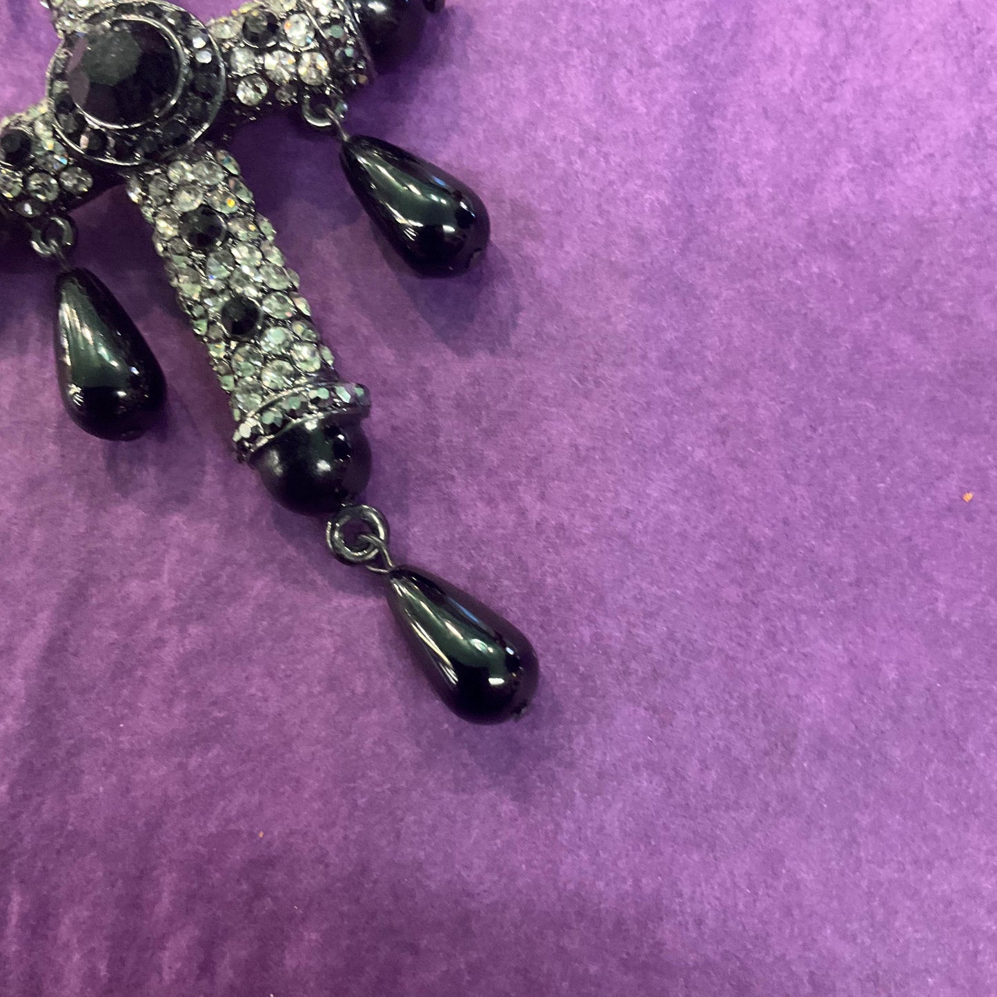 Vintage Butler and Wilson Large Ornate Cross Pendant, Black pewter and silver tones with teardrop crystals