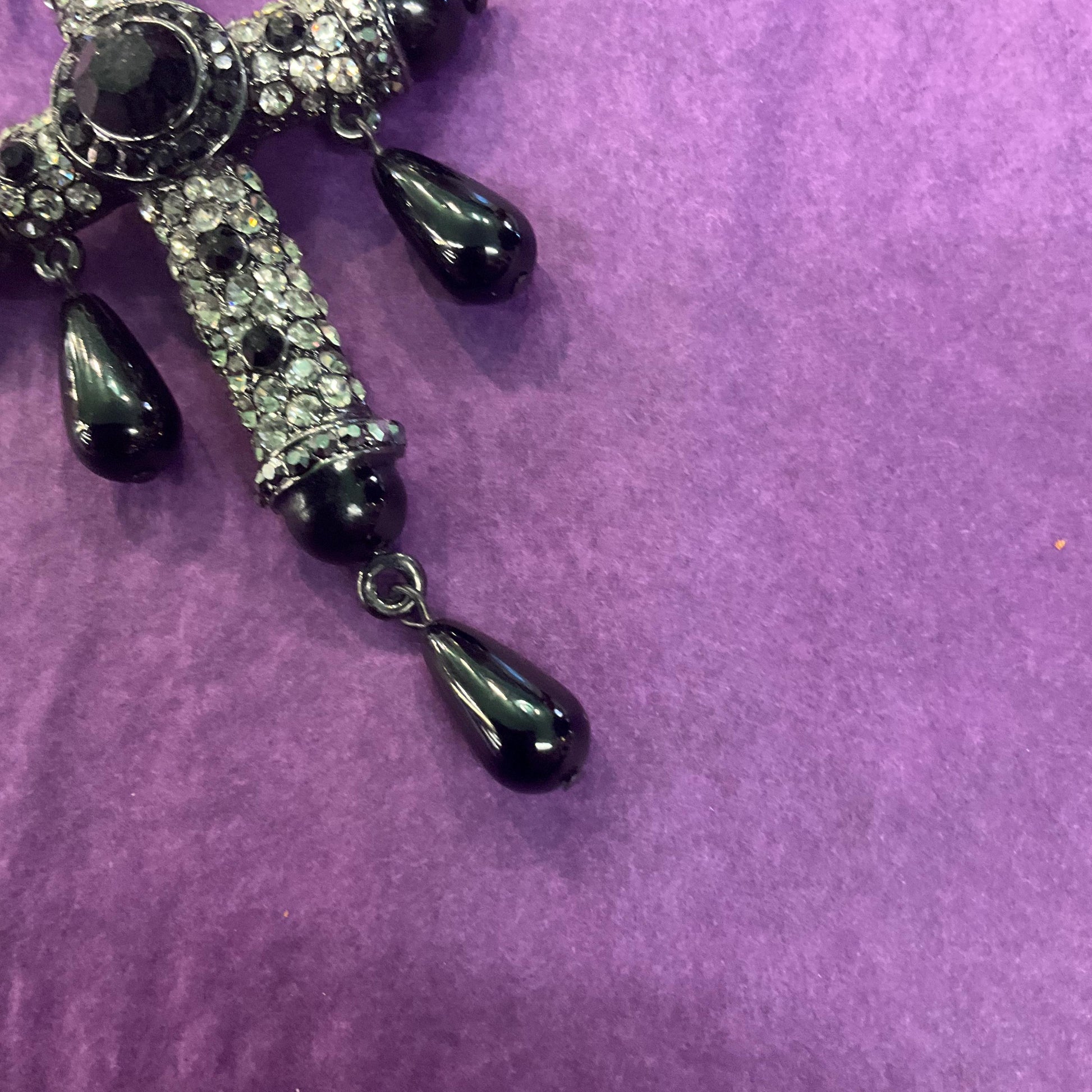 Vintage Butler and Wilson Large Ornate Cross Pendant, Black pewter and silver tones with teardrop crystals