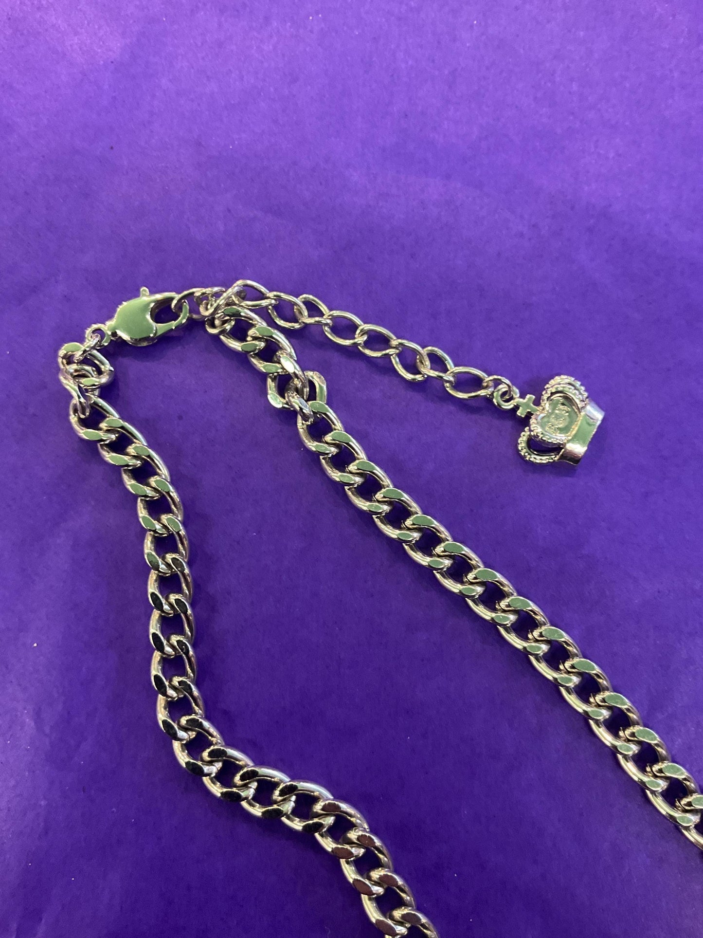 vintage Butler and Wilson floral heart pendant, silver tone metal with multicoloured enamel and borealis rhinestones.
