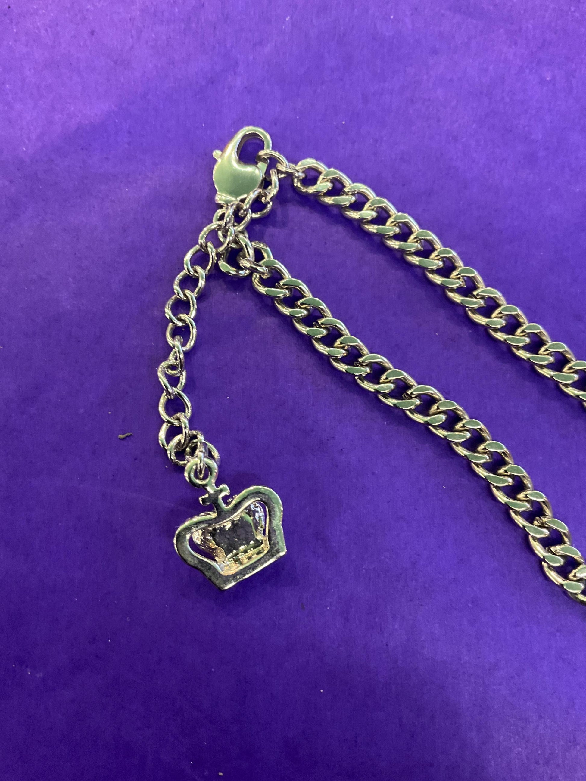 vintage Butler and Wilson crystal Art deco style necklace, silver tone with clear donut crystal, silver and aroura borealis rhinestones.