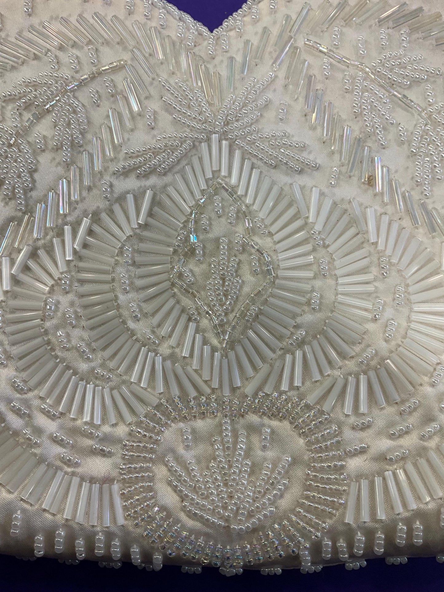 vintage ’sailsburys’ 1970s Ivory satin beaded evening bag, clutch or shoulder strap