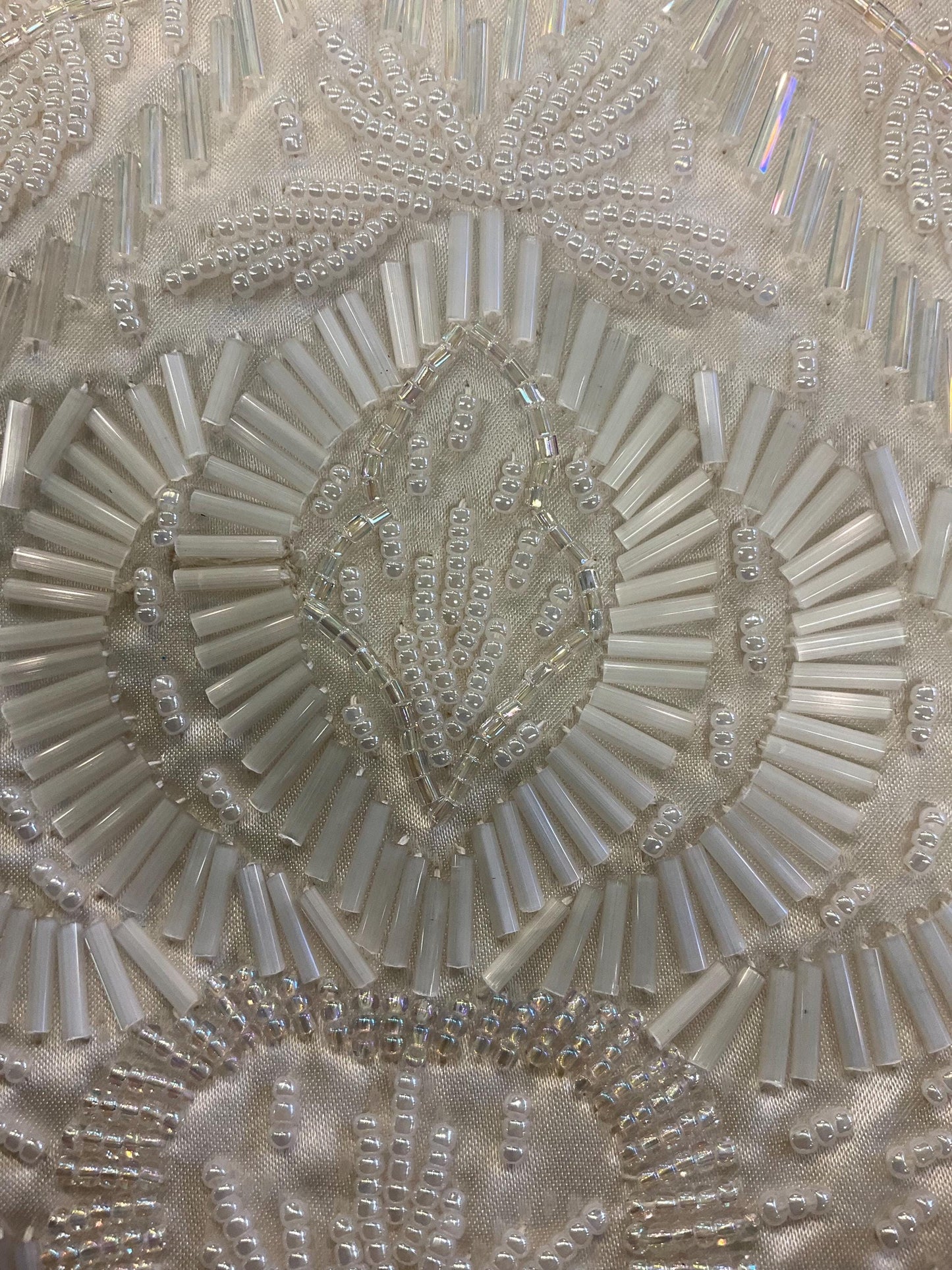 vintage ’sailsburys’ 1970s Ivory satin beaded evening bag, clutch or shoulder strap