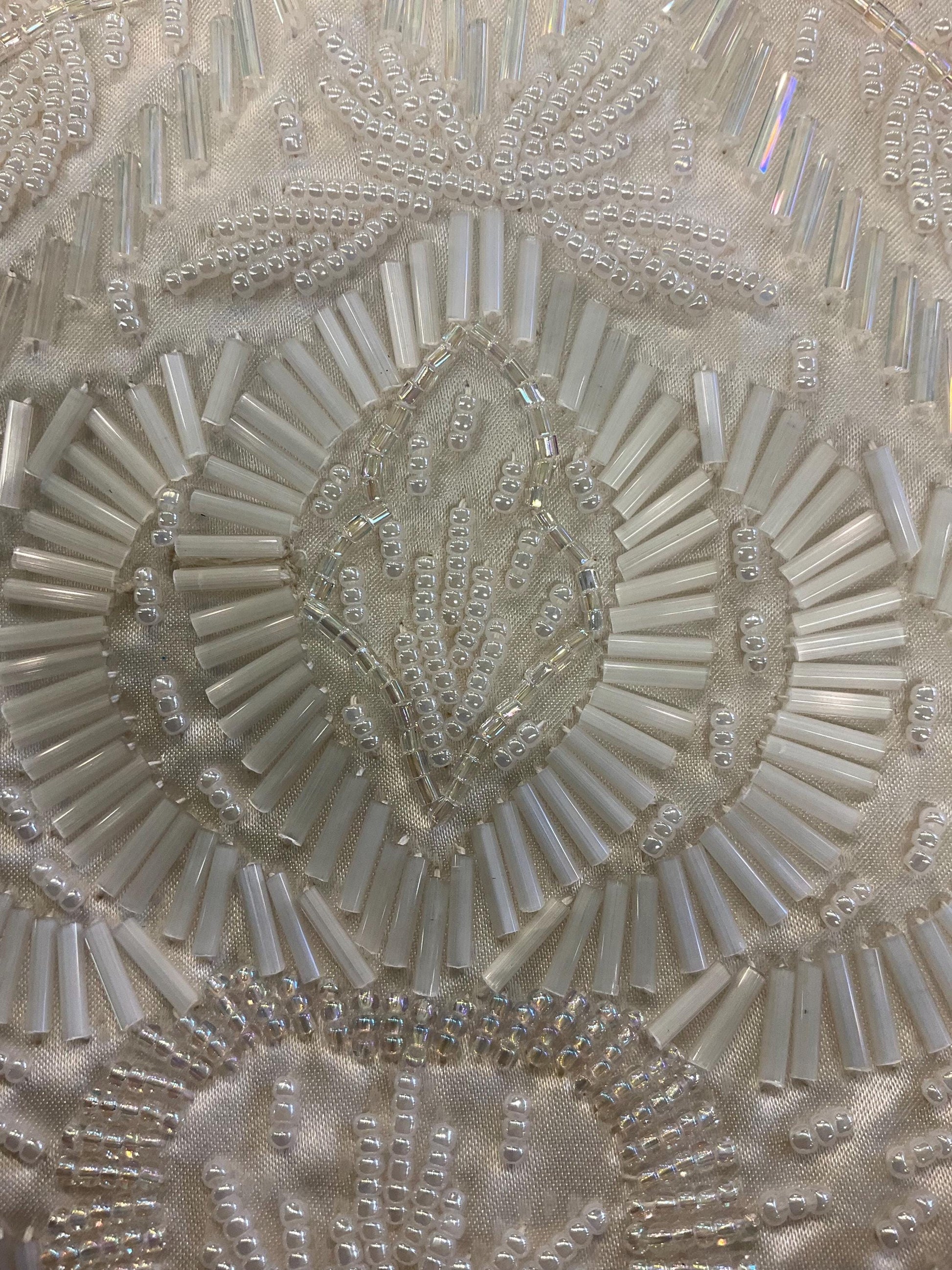 vintage ’sailsburys’ 1970s Ivory satin beaded evening bag, clutch or shoulder strap