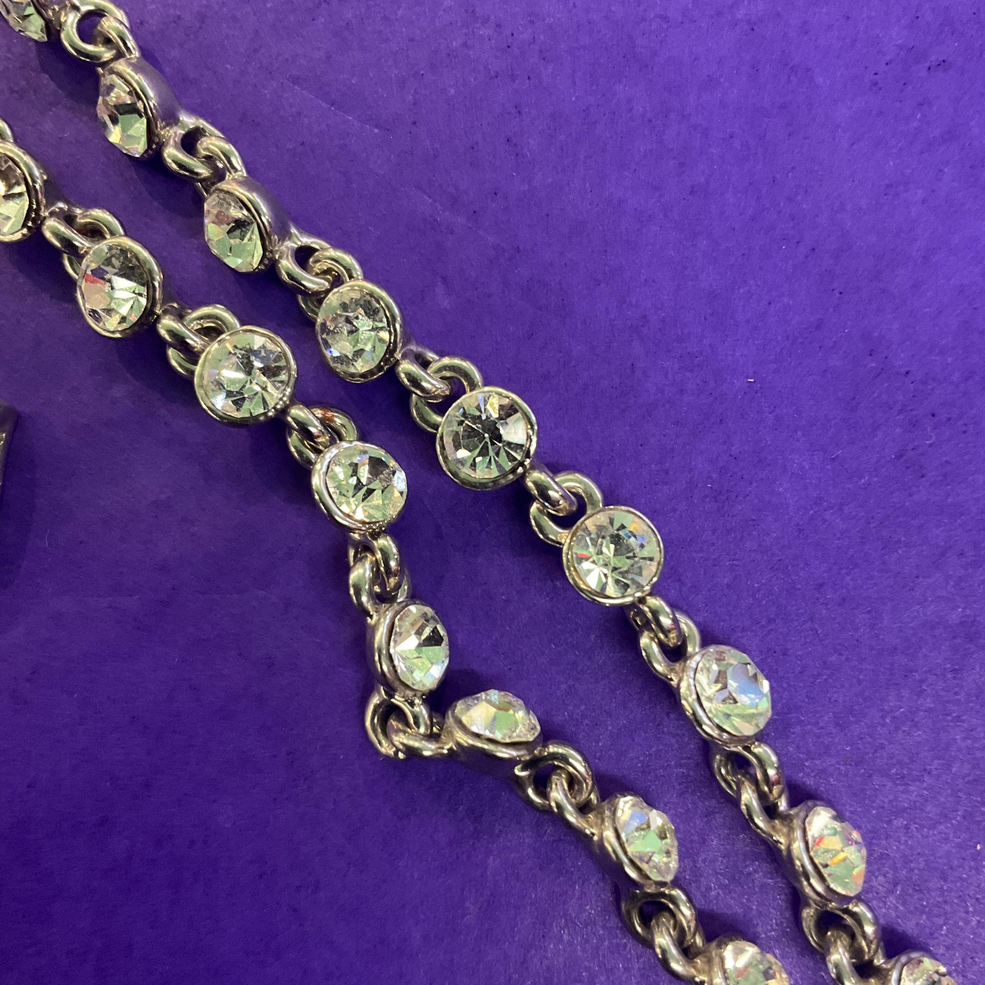 Vintage Butler and Wilson Statement Art Deco Crystal Cross Necklace. Silver tone metal with silver crystals and borealis rhinestones