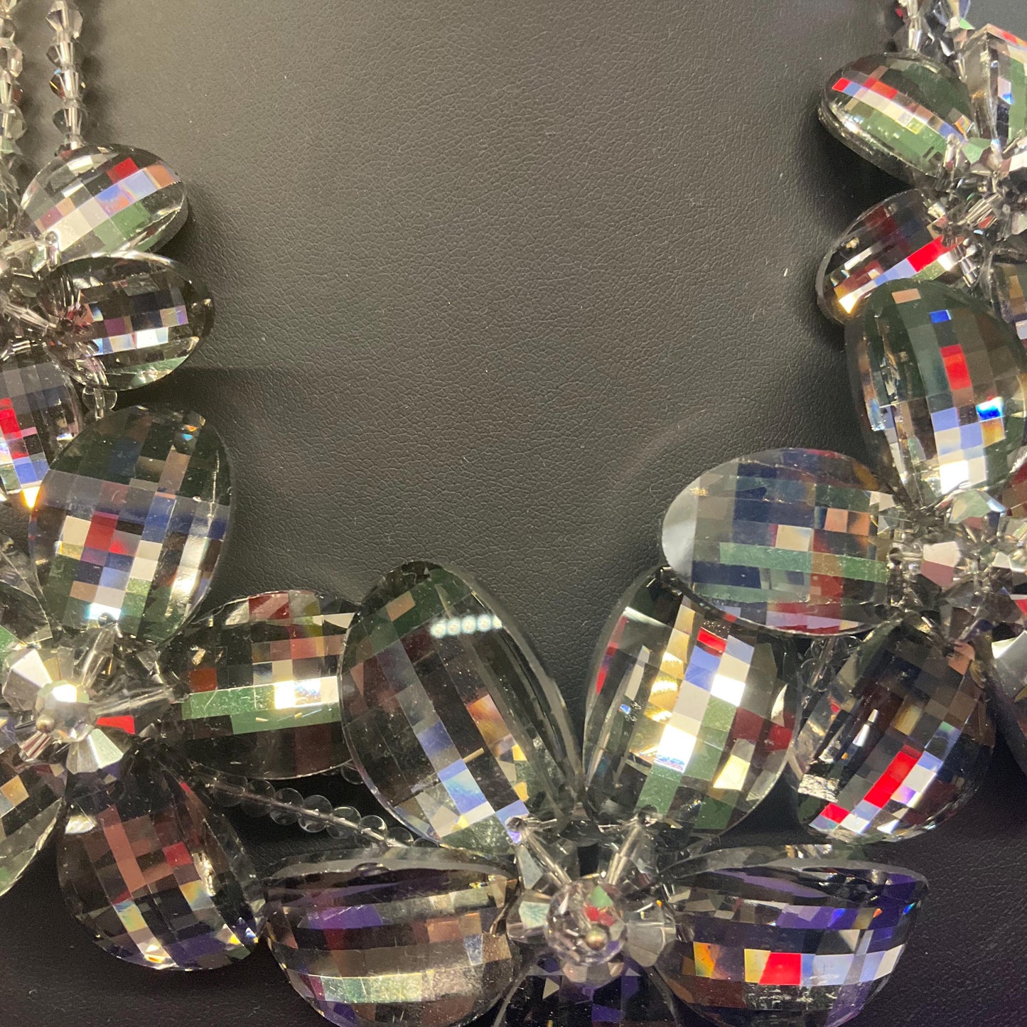 Vintage Butler and Wilson Statement Pewter Crystal Flower Garland Necklace, graduated flowers with faceted crystal petals