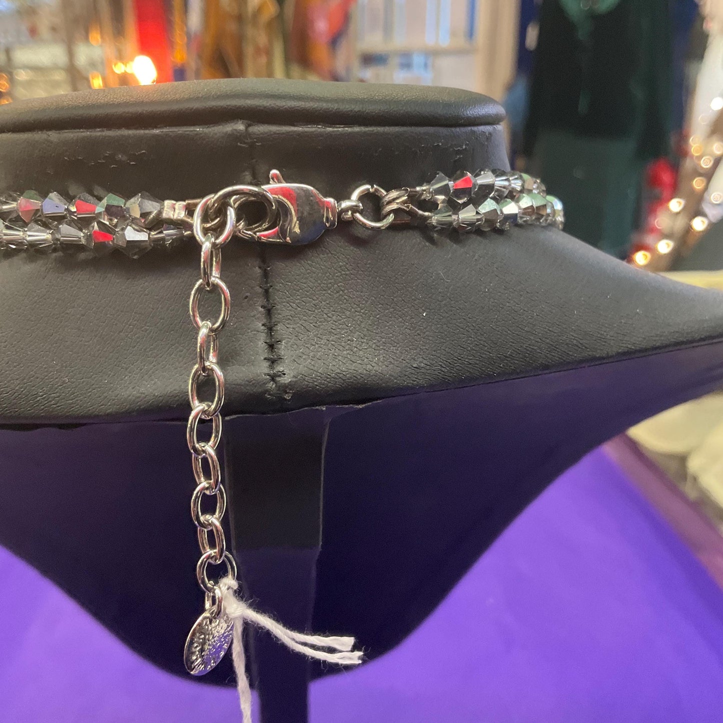 Vintage Butler and Wilson Statement Pewter Crystal Flower Garland Necklace, graduated flowers with faceted crystal petals