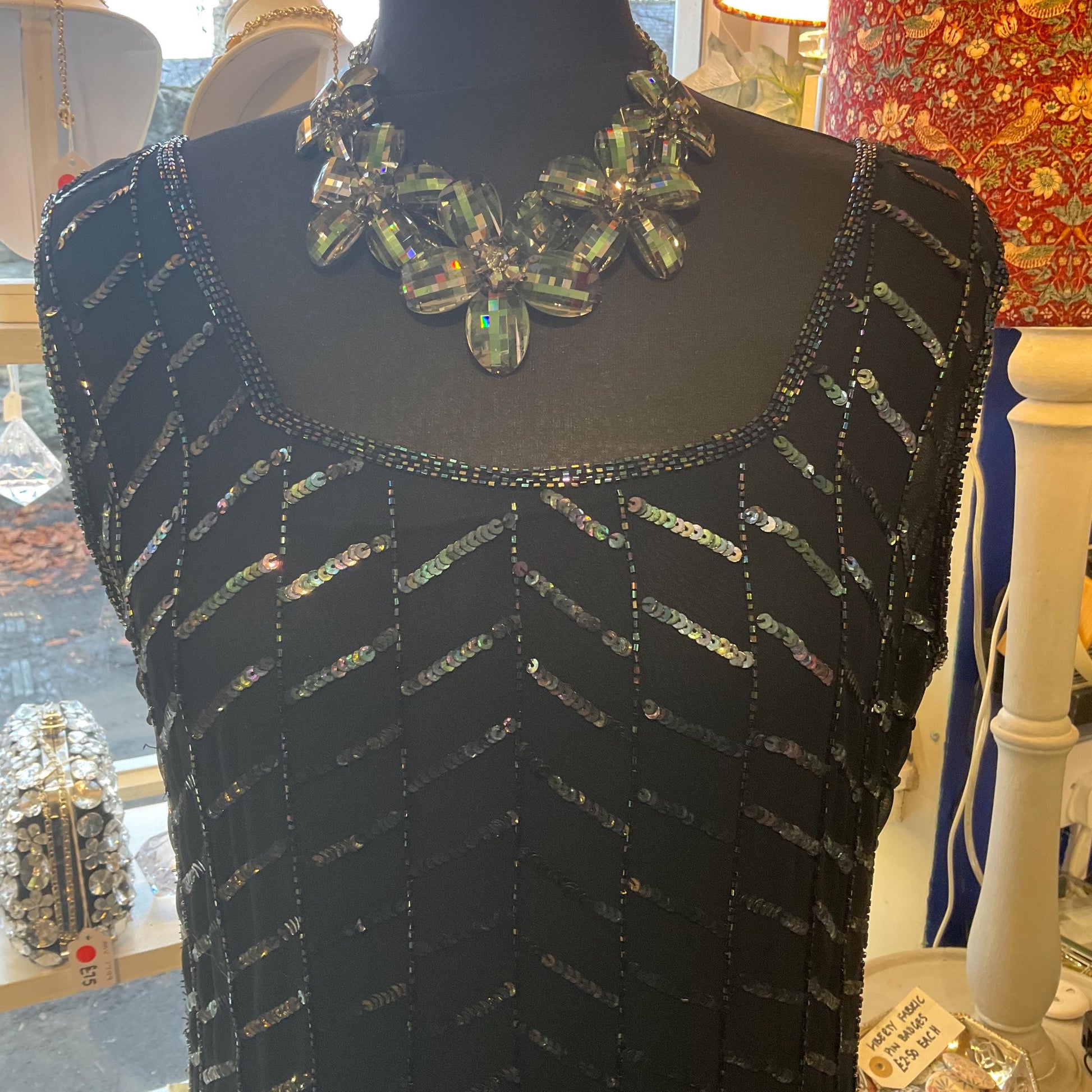 Vintage Butler and Wilson Statement Pewter Crystal Flower Garland Necklace, graduated flowers with faceted crystal petals