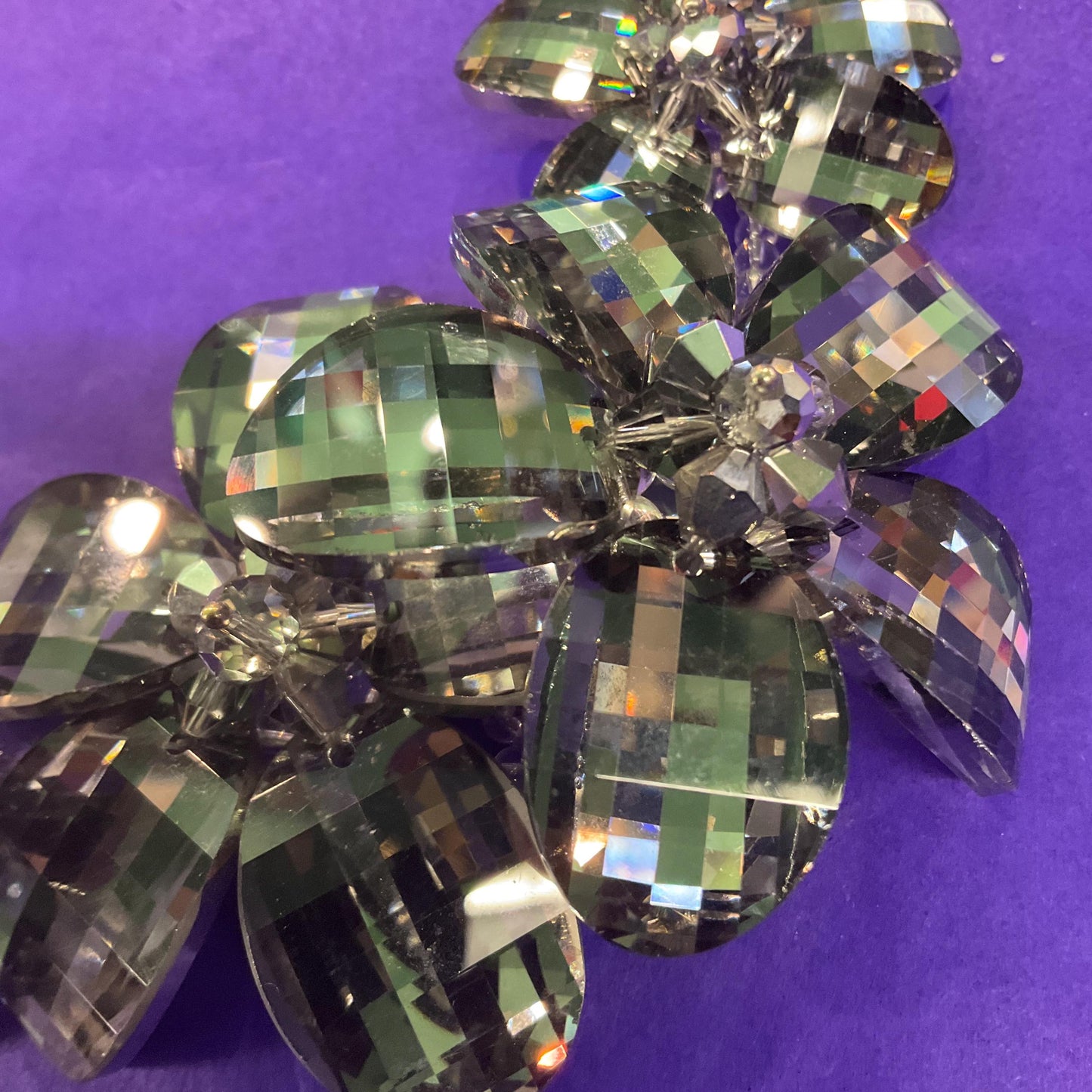 Vintage Butler and Wilson Statement Pewter Crystal Flower Garland Necklace, graduated flowers with faceted crystal petals