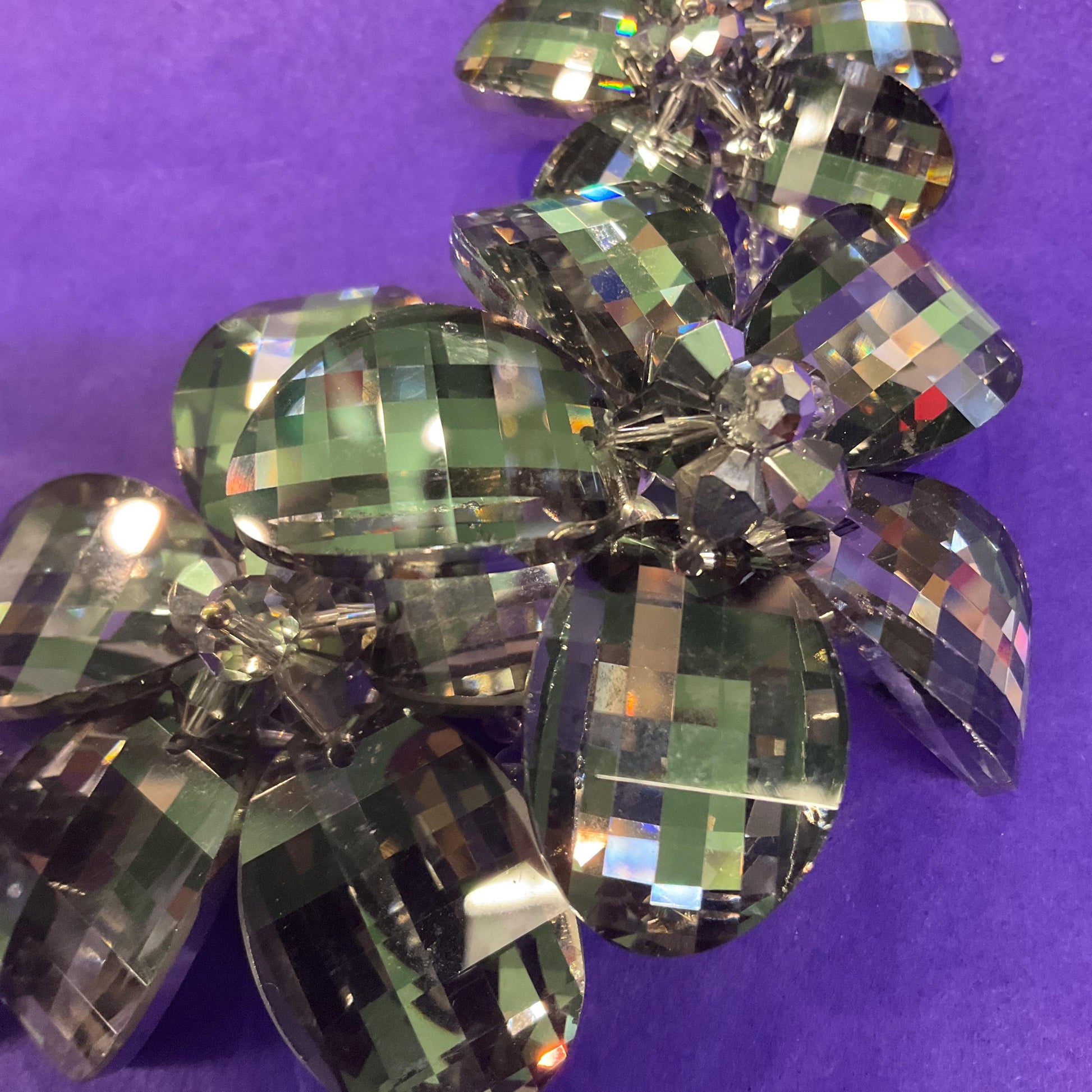 Vintage Butler and Wilson Statement Pewter Crystal Flower Garland Necklace, graduated flowers with faceted crystal petals