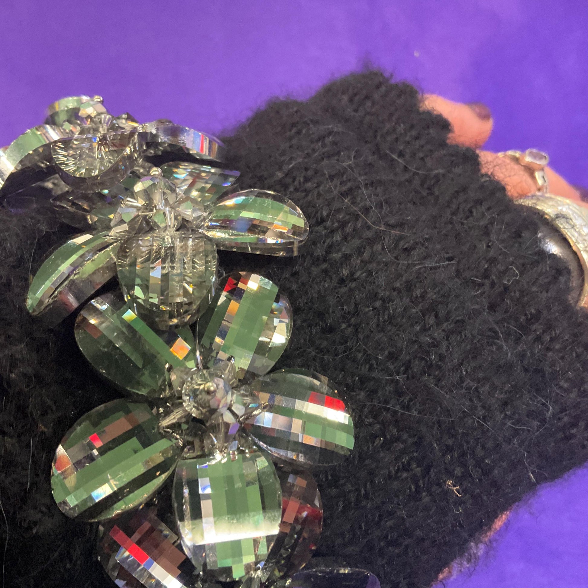 Vintage Butler and Wilson Pewter Flower Garland Crystal Bracelet, multi faceted crystals