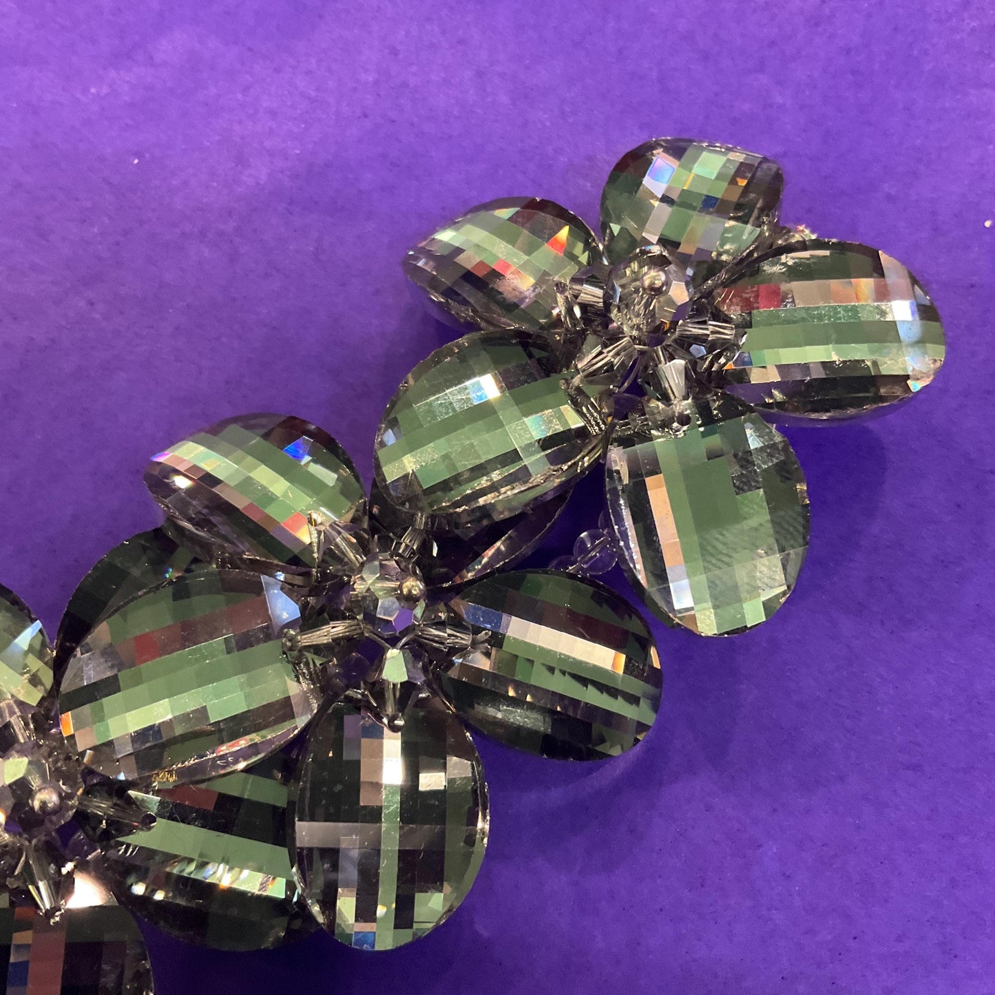 Vintage Butler and Wilson Pewter Flower Garland Crystal Bracelet, multi faceted crystals