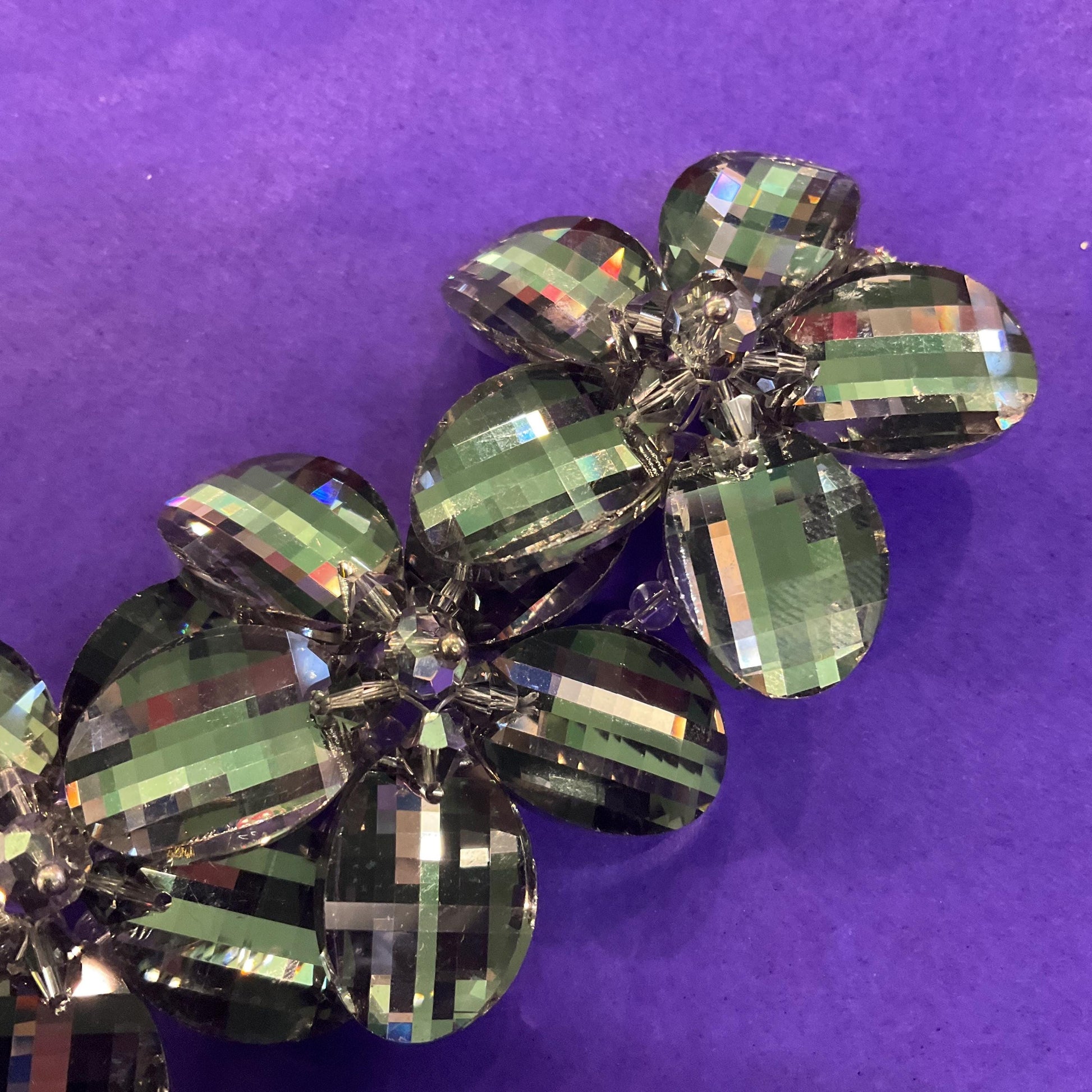 Vintage Butler and Wilson Pewter Flower Garland Crystal Bracelet, multi faceted crystals