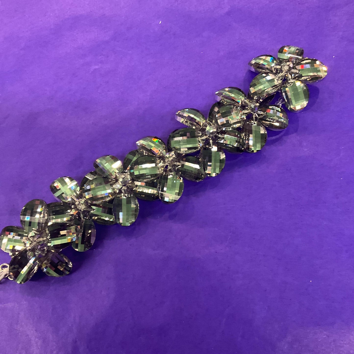 Vintage Butler and Wilson Pewter Flower Garland Crystal Bracelet, multi faceted crystals