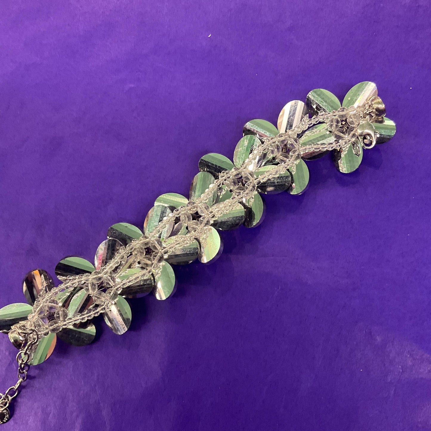Vintage Butler and Wilson Pewter Flower Garland Crystal Bracelet, multi faceted crystals