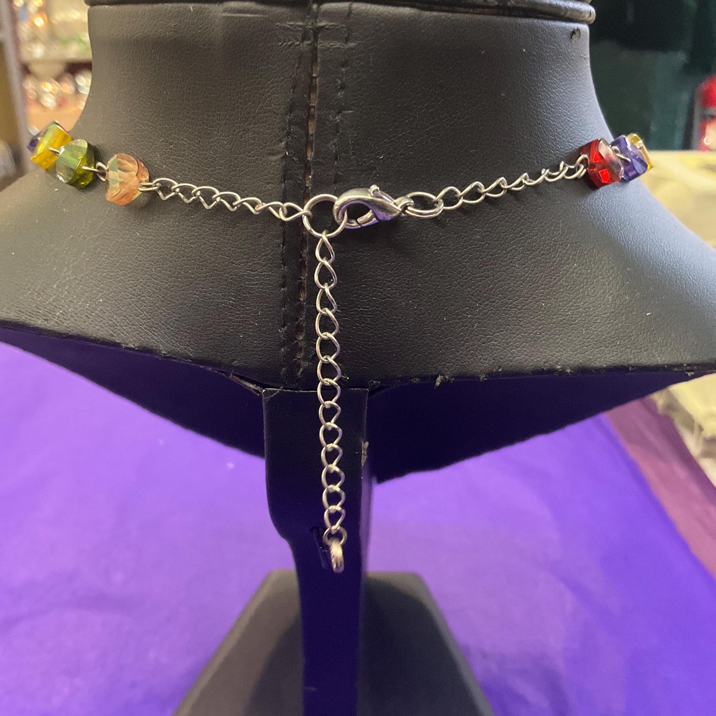 Vintage Butler and Wilson Rainbow Crystal Asymmetric Floral Y Drop Necklace, silver tone with multicolored crystals